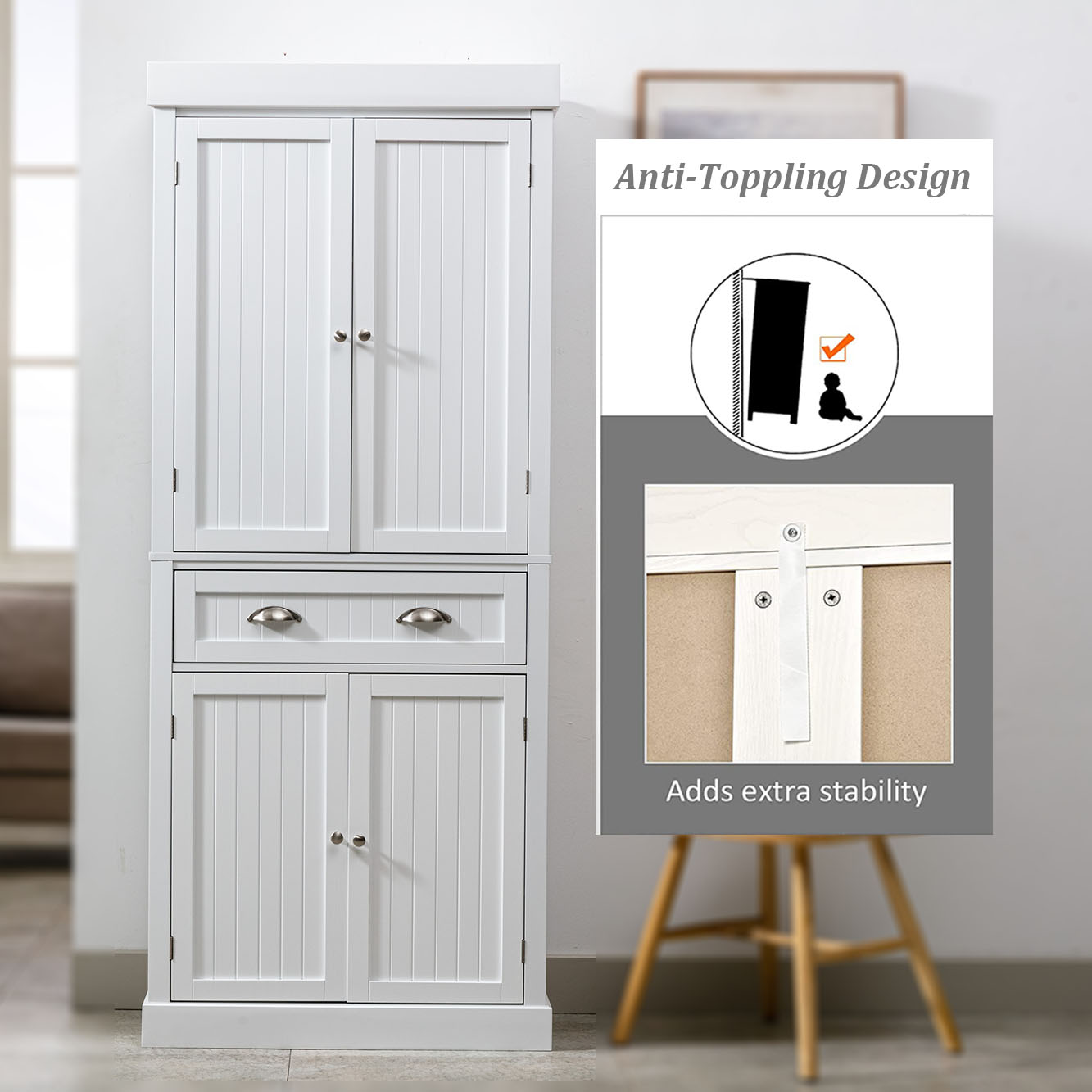 Kitchen Pantry Storage Cabinet, 72" Traditional Kitchen Pantry Cabinet, 6-Tier Freestanding Buffet Cupboards for Kitchen Storage
