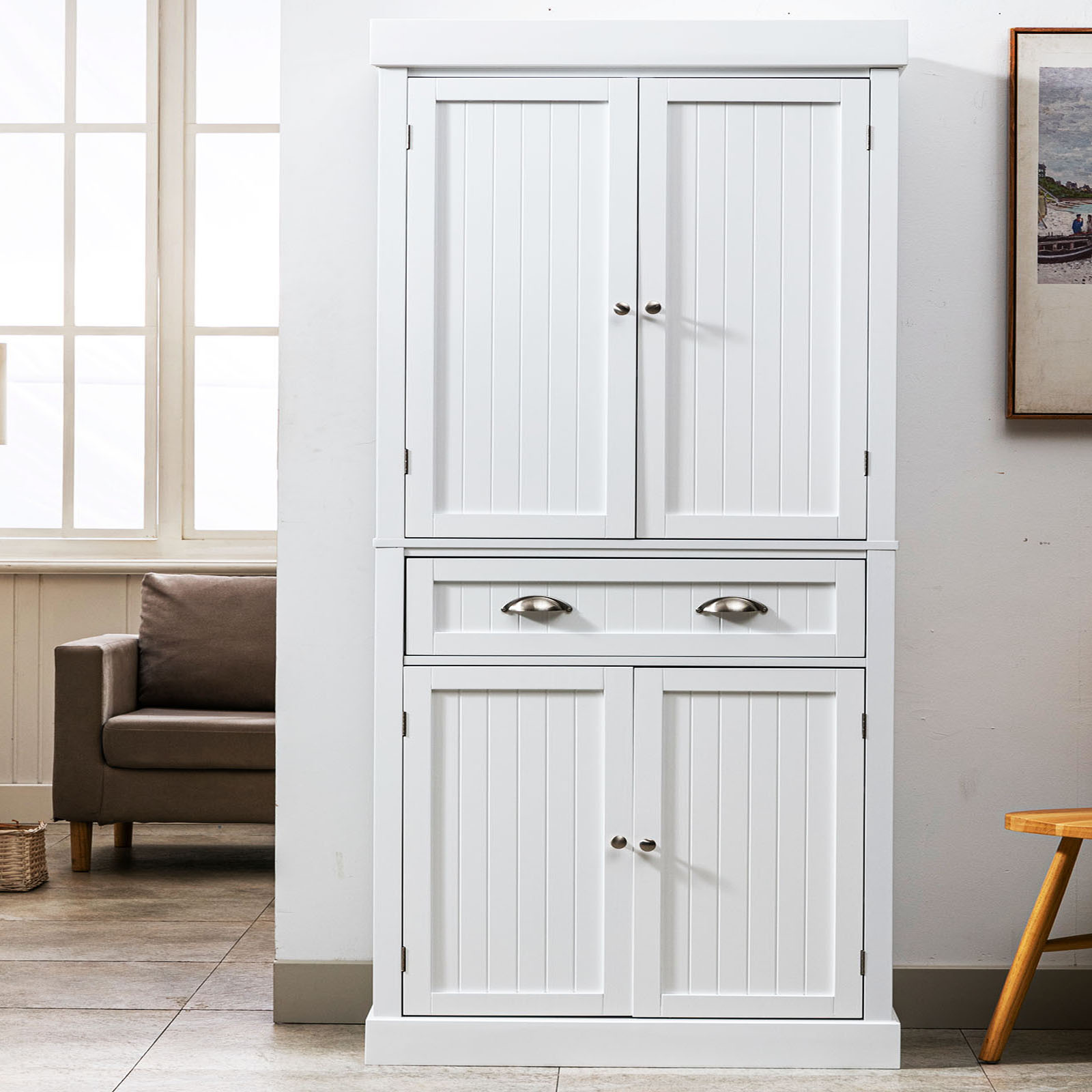 Kitchen Pantry Storage Cabinet, 72" Traditional Kitchen Pantry Cabinet, 6-Tier Freestanding Buffet Cupboards for Kitchen Storage