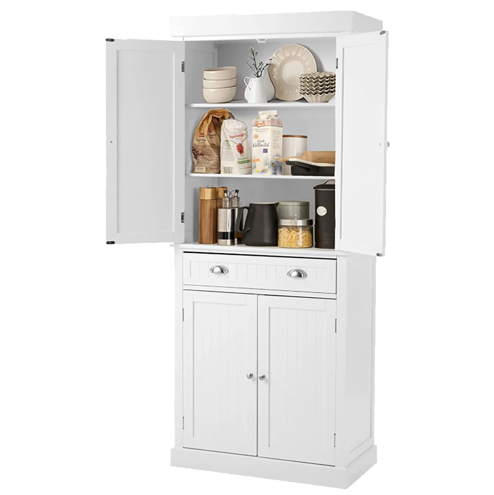 Kitchen Pantry Storage Cabinet, 72" Traditional Kitchen Pantry Cabinet, 6-Tier Freestanding Buffet Cupboards for Kitchen Storage