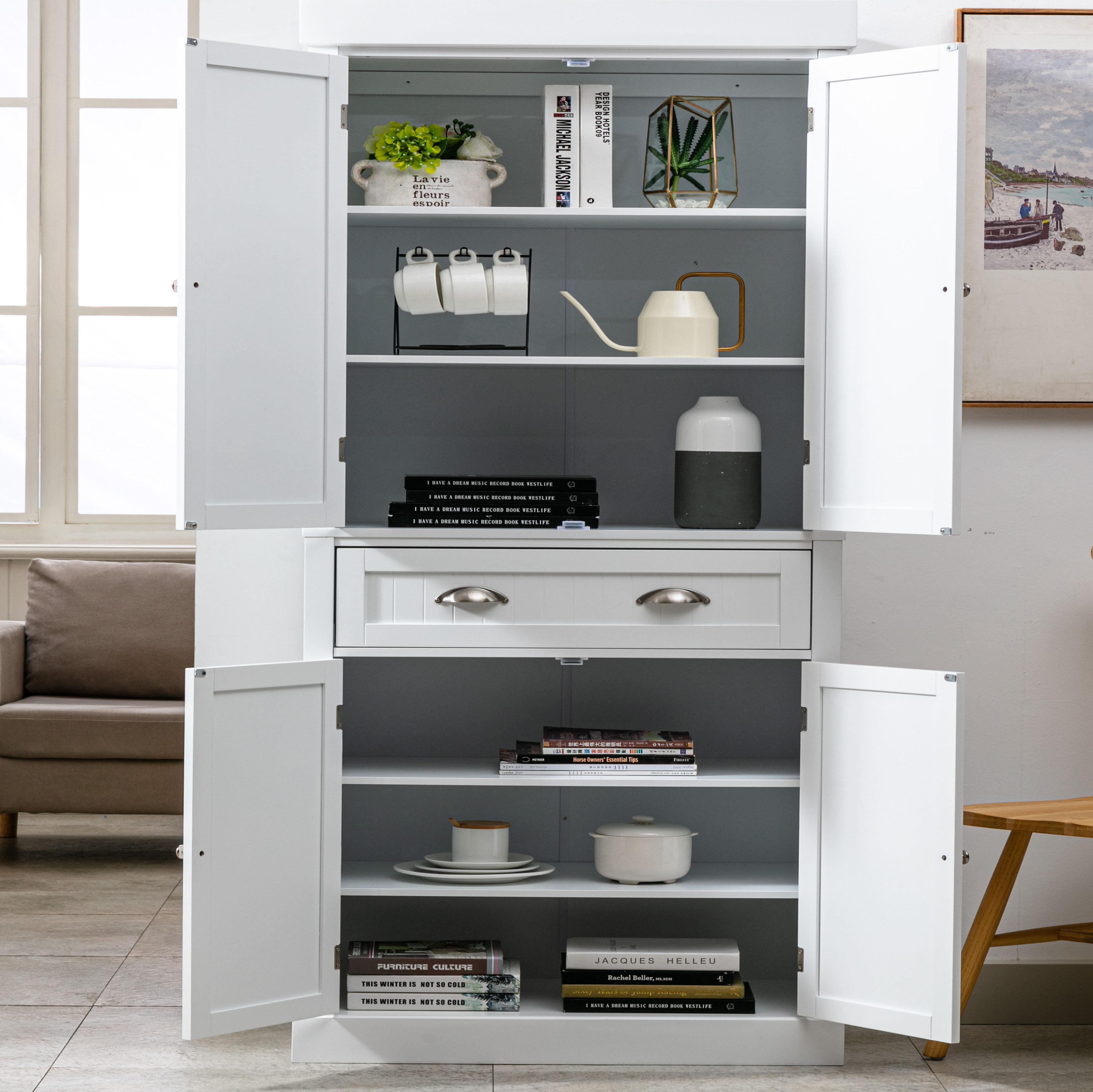 Kitchen Pantry Storage Cabinet, 72" Traditional Kitchen Pantry Cabinet, 6-Tier Freestanding Buffet Cupboards for Kitchen Storage