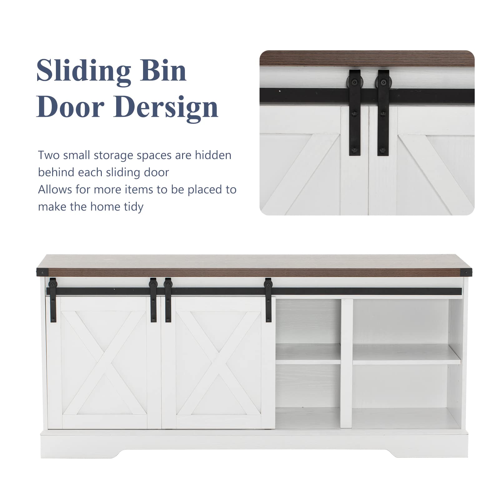 Chvans Farmhouse TV Stand for TVs up to 65 inch & 23" Electric Fireplace, Barn Door Entertainment Center Console Table with Adjustable Shevles