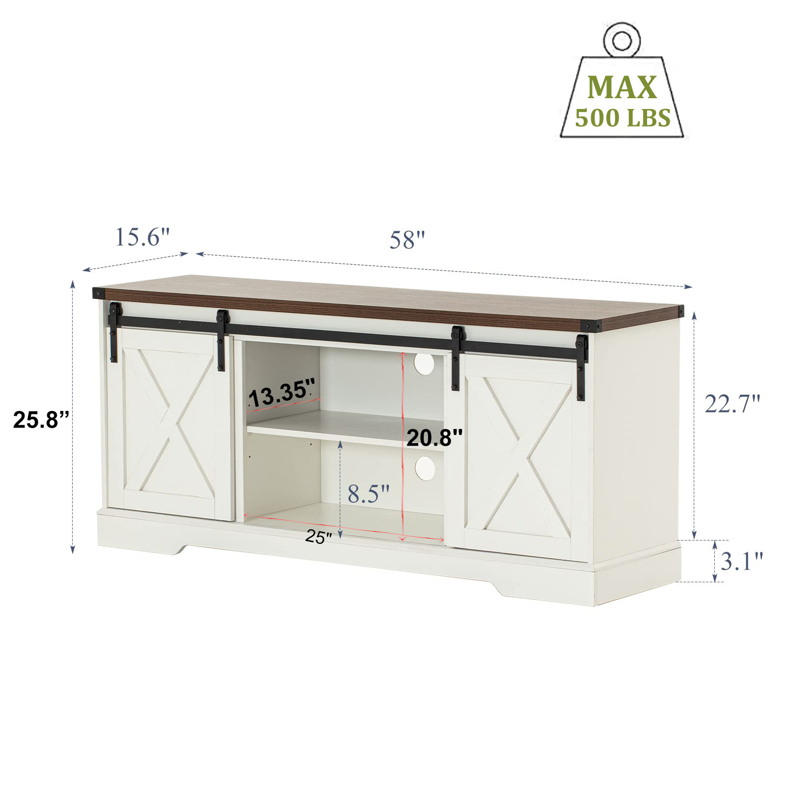 Chvans Farmhouse TV Stand for TVs up to 65 inch & 23" Electric Fireplace, Barn Door Entertainment Center Console Table with Adjustable Shevles