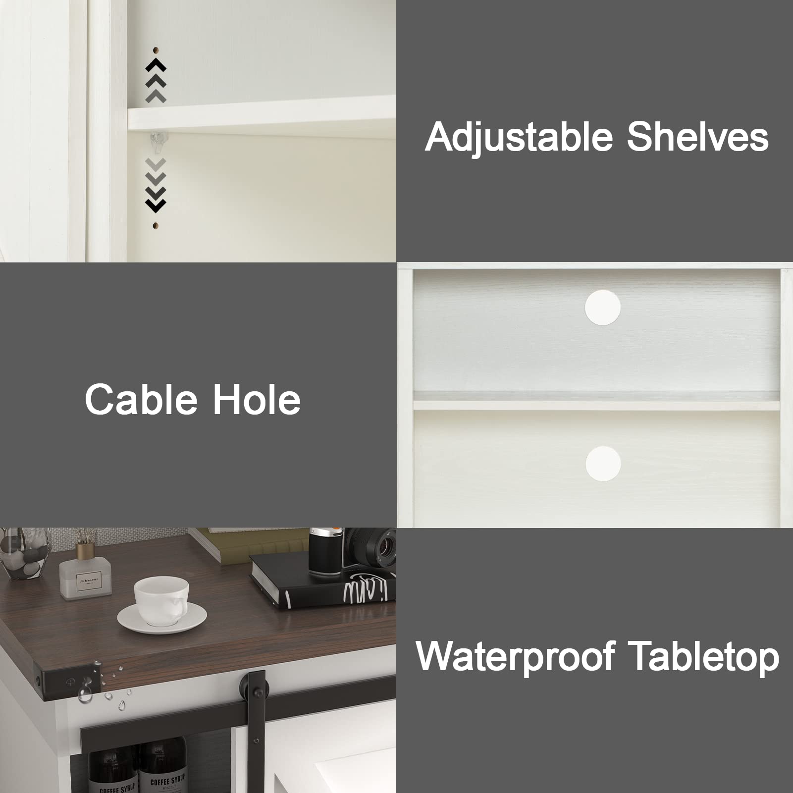 Chvans Farmhouse TV Stand for TVs up to 65 inch & 23" Electric Fireplace, Barn Door Entertainment Center Console Table with Adjustable Shevles