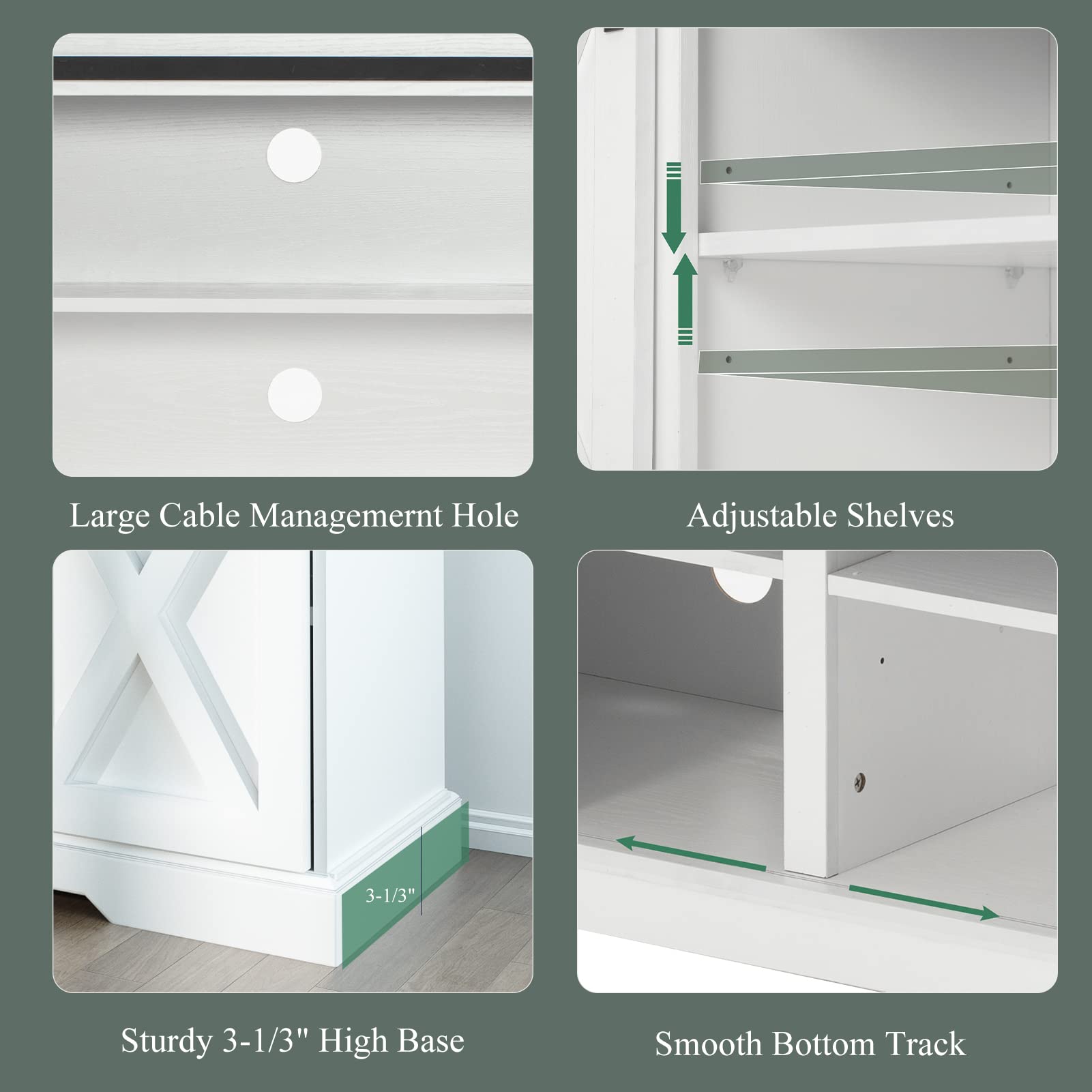 Chvans Farmhouse TV Stand for TVs up to 65 inch & 23" Electric Fireplace, Barn Door Entertainment Center Console Table with Adjustable Shevles