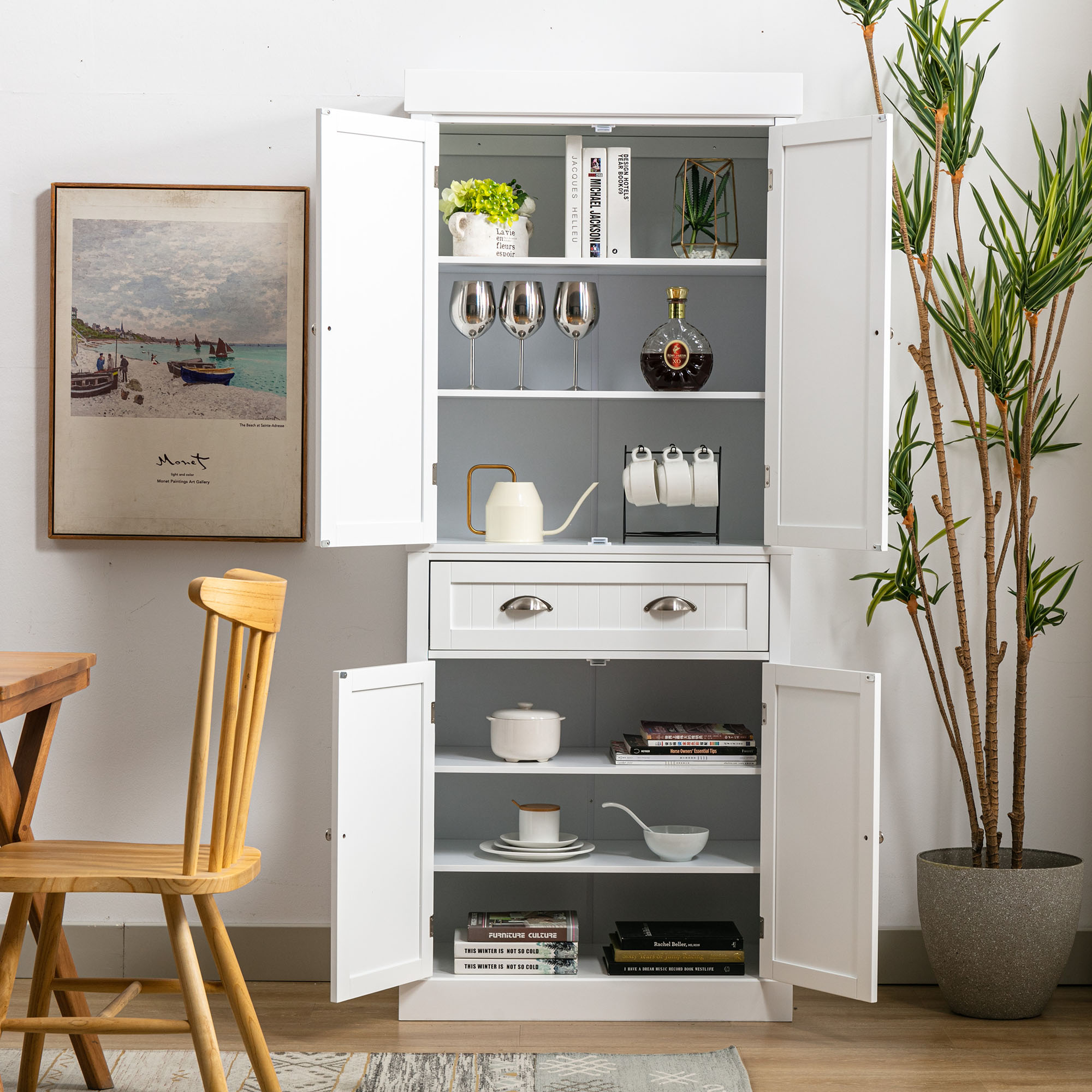 Kitchen Pantry Storage Cabinet, 72" Traditional Kitchen Pantry Cabinet, 6-Tier Freestanding Buffet Cupboards for Kitchen Storage