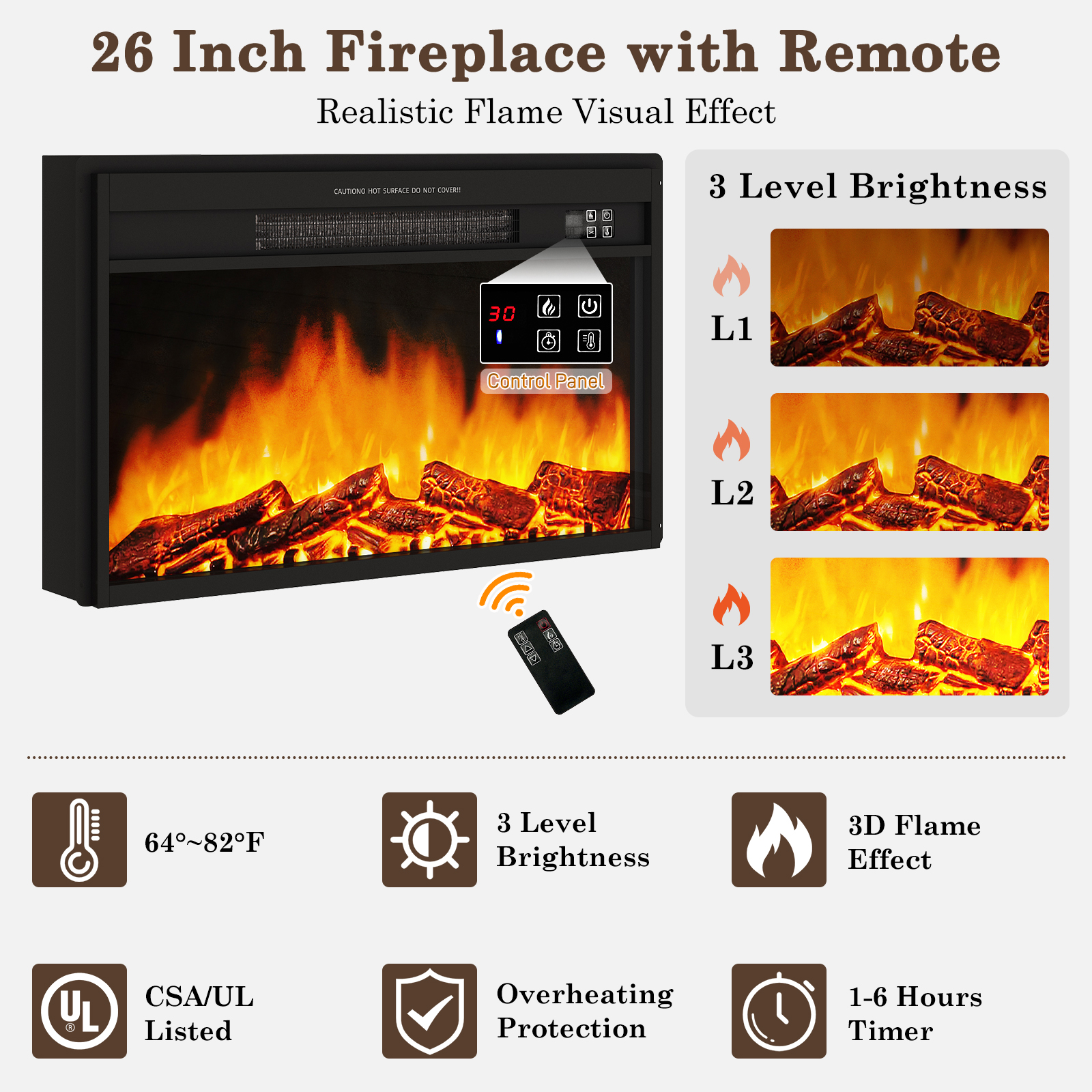 ChVans Farmhouse TV Stand with 26" Fireplace for 65"-75" TVs, 33" Tall Fireplace TV Entertainment Center Stand with Storage for Living Room