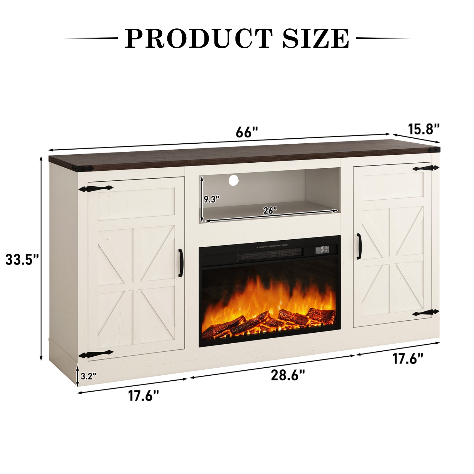 ChVans Farmhouse TV Stand with 26" Fireplace for 65"-75" TVs, 33" Tall Fireplace TV Entertainment Center Stand with Storage for Living Room