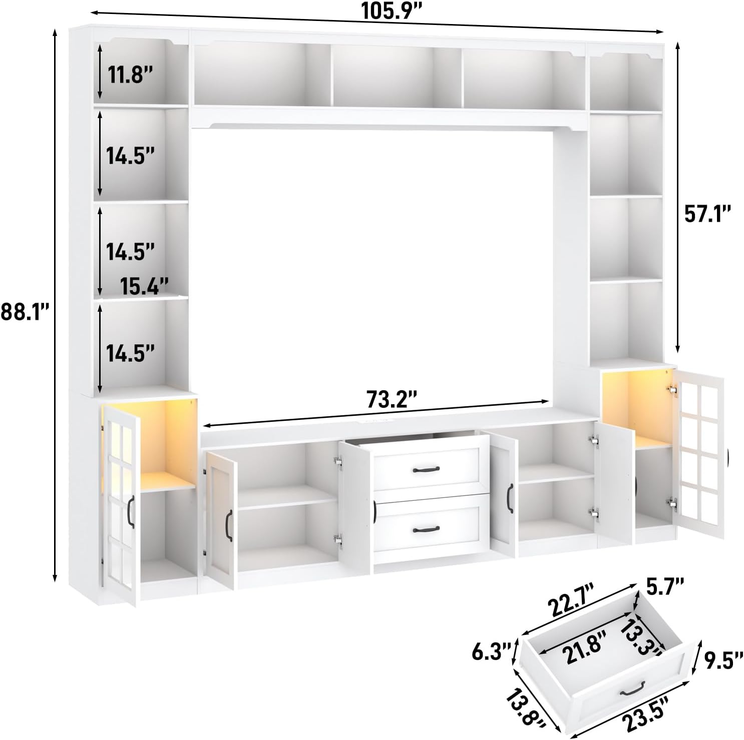 ChVans 103" W Wall Unit TV Stand with Storage for TVs up to 80", Modern TV Console with LED Lights, Entertainment Center with Bookshelves for Living Room