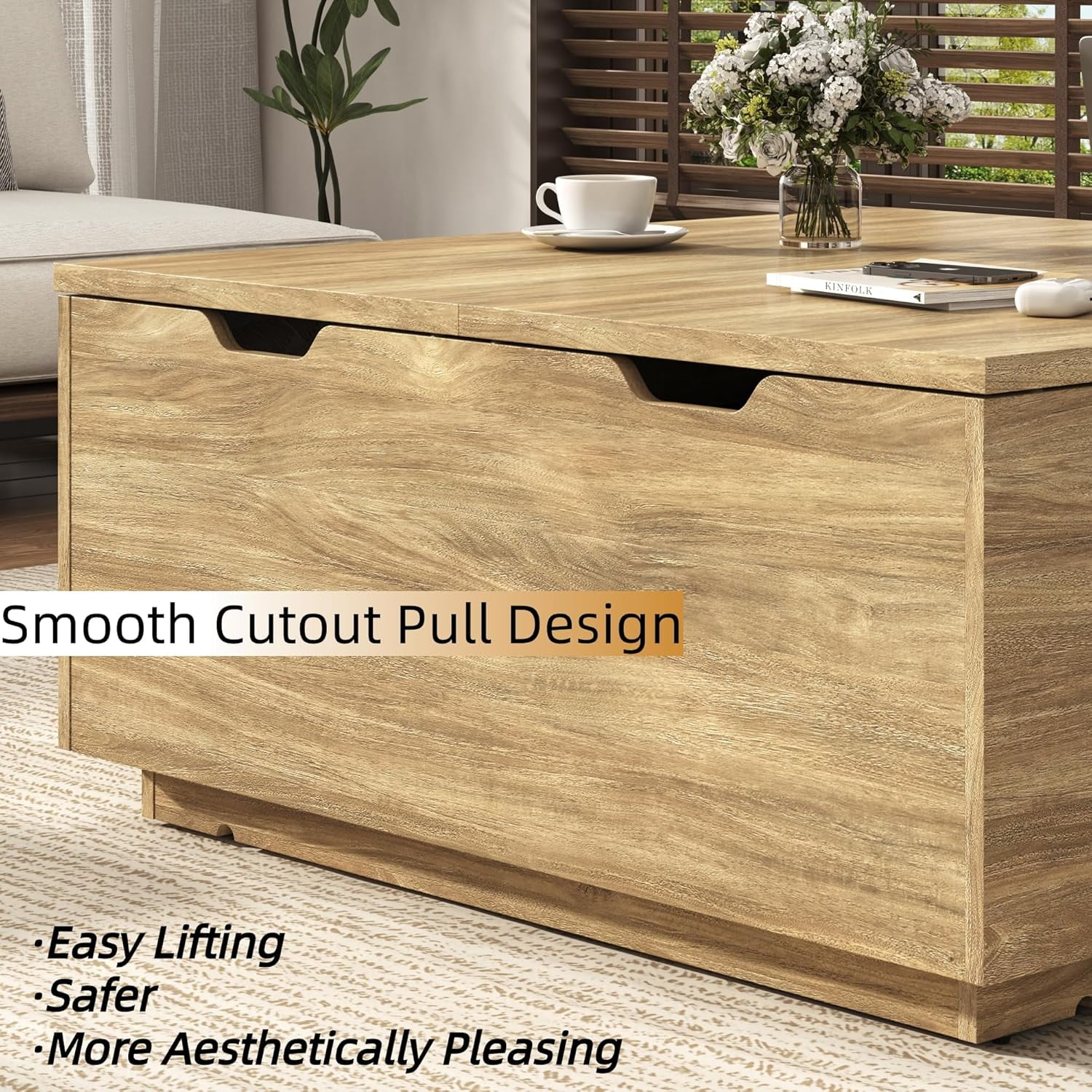 Lift Top Coffee Table with Led Light and Charging Station, 36" Modern Walnut finish Coffee Table with Large Hidden Space, Square Center Coffee Tables for Living Room, Office