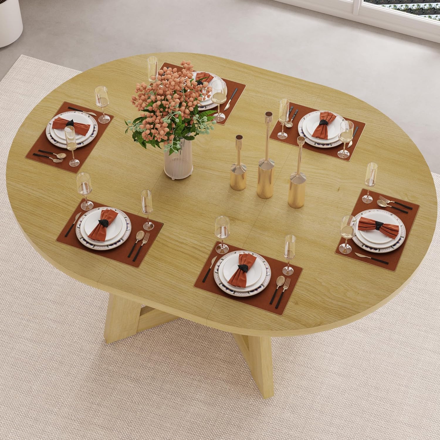 ChVans 47"-63" Extendable Round Dining Table for 4-8 Person, Modern Large Dinner Kitchen Table for Kitchen Dining Room, Save Space