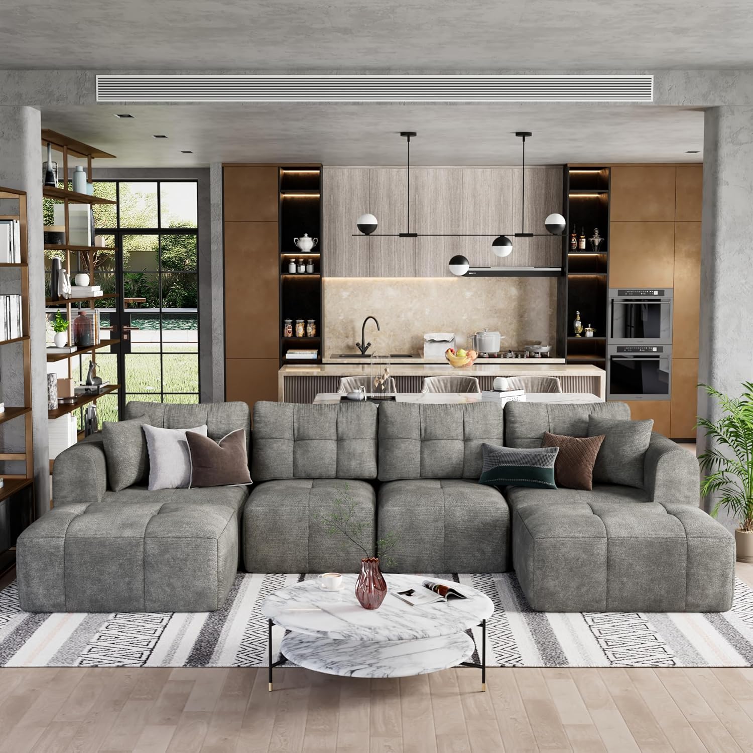 ChVans 110" L-Shaped Sectional Sofa with Convertible Left/Right Ottoman, Boneless Sofa with Oversized Chaise & Layered Cushion, Upholstered Couches for Living Room Bedroom, No Assembly