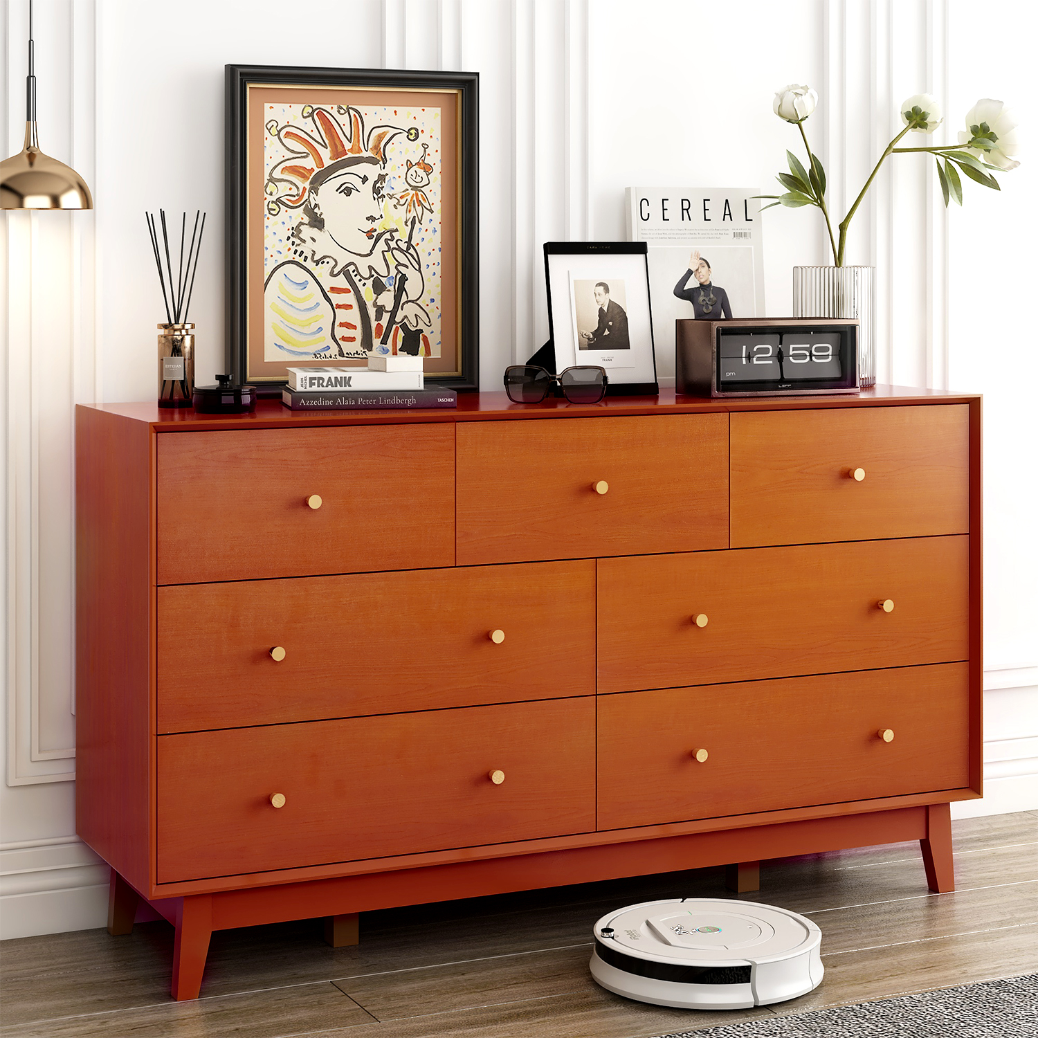 ChVans 7 Drawer Dresser for Bedroom, Wood Dressers with Metal Handles, Storage Cabinet Dressers for Bedroom, Hallway, Kids Room, Entryway, Hallway