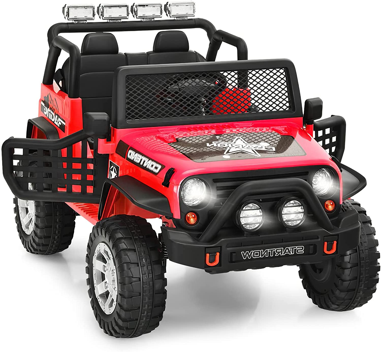 12 V Kids Ride On Truck, 2-Seater Battery Powered Toy Car w/ Remote Control, Spring Suspension, Bluetooth, LED Lights