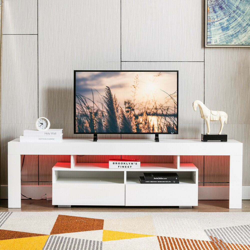 63" High Gloss TV Stand Cabinet with 20 LED Lights Entertainment Center for 70" TV