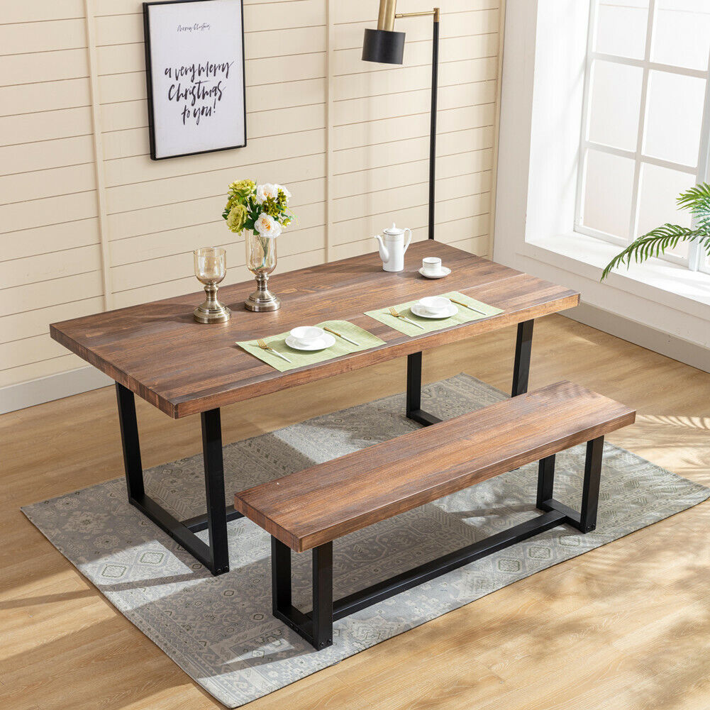 ChVans Dining Table for 4-6 Person, Rustic Farmhouse Solid Wood Dining Table with Metal Frame for Kitchen Meal(Brown-72 in Dining Table)