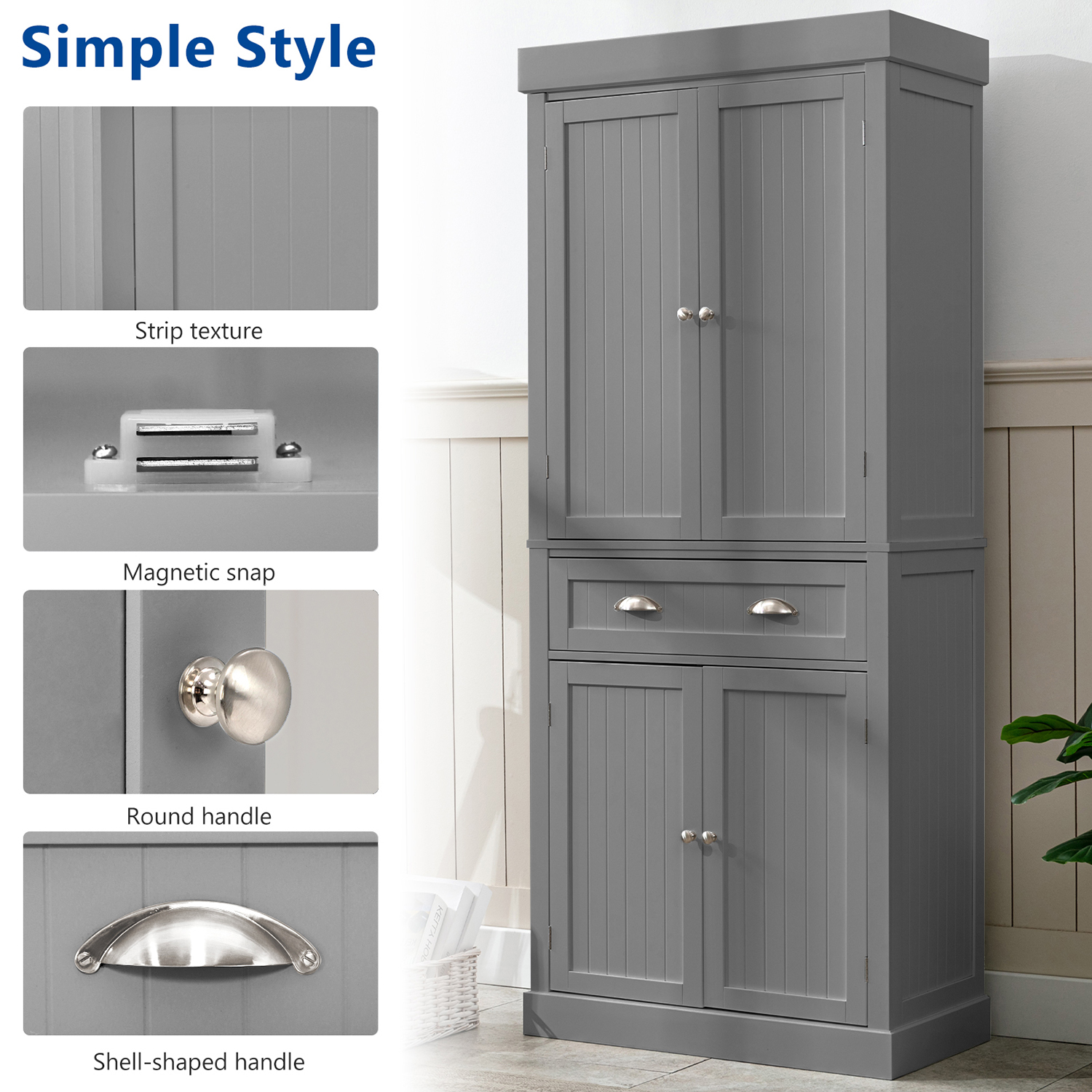 Kitchen Pantry Storage Cabinet, 72" Traditional Kitchen Pantry Cabinet, 6-Tier Freestanding Buffet Cupboards for Kitchen Storage
