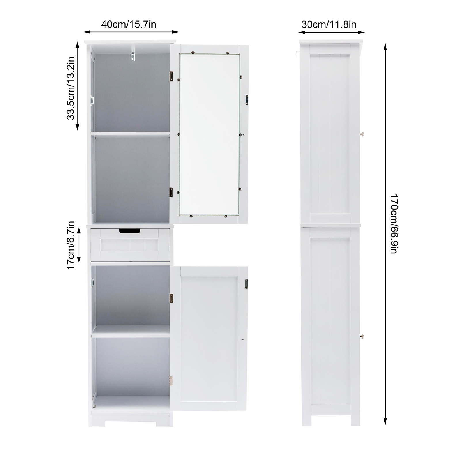 CAIDI Bathroom Storage Cabinet, White Linen Cabinet, Narrow Tall Cabinet Storage Tower with Door and Drawer for Kitchen Living Room