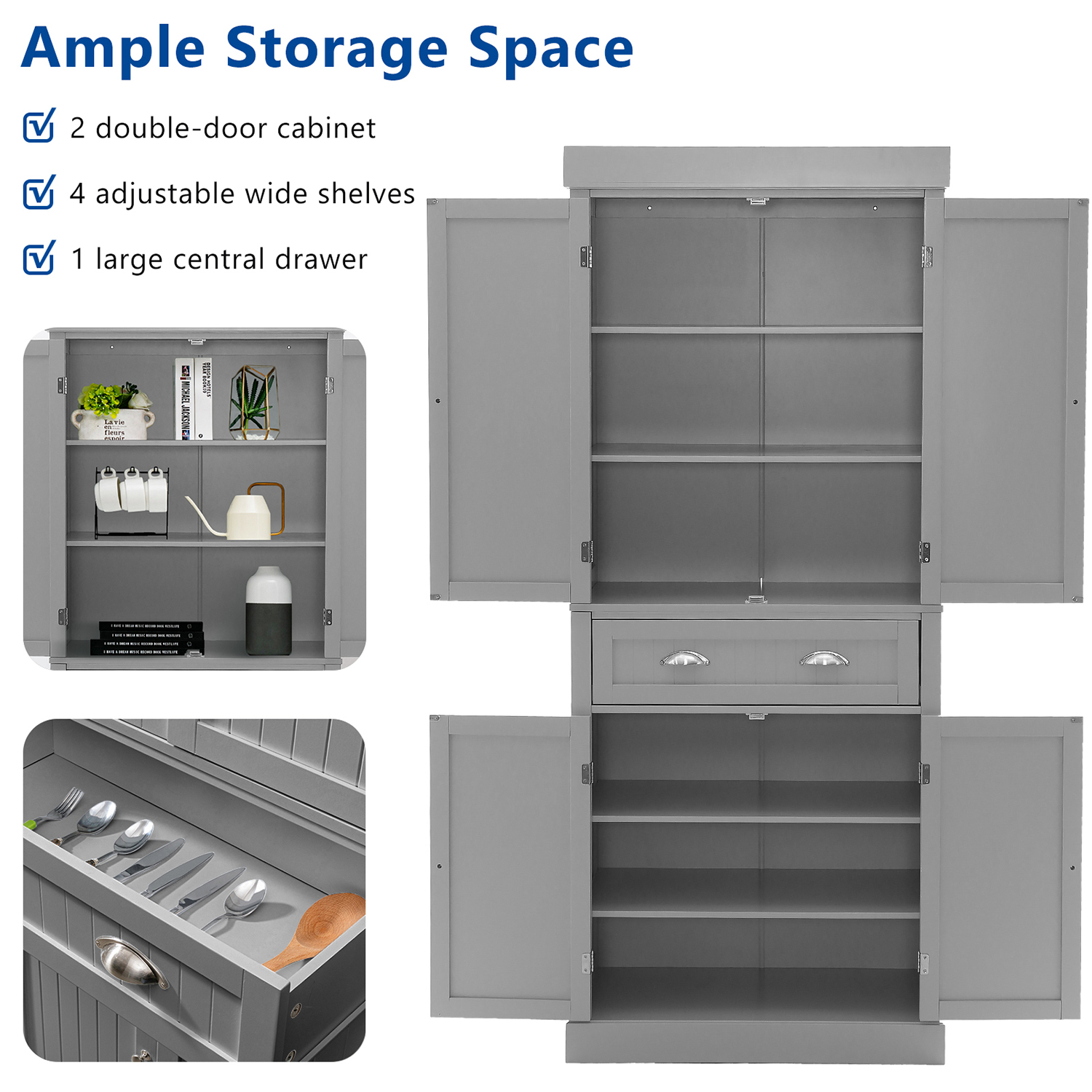 Kitchen Pantry Storage Cabinet, 72" Traditional Kitchen Pantry Cabinet, 6-Tier Freestanding Buffet Cupboards for Kitchen Storage