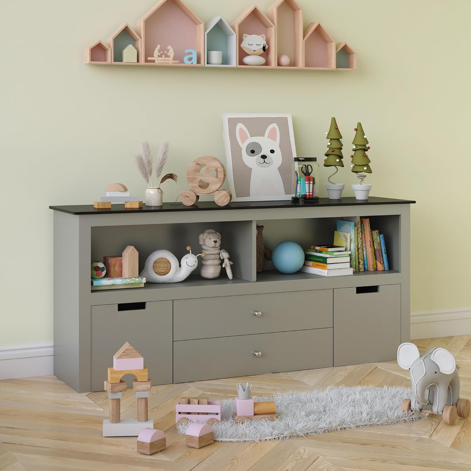 Yaoping Kids Toy Storage Organizer for Kids Room Organizers and Storage, 3 Storage Bins and Open Shelf for Playroom Storage