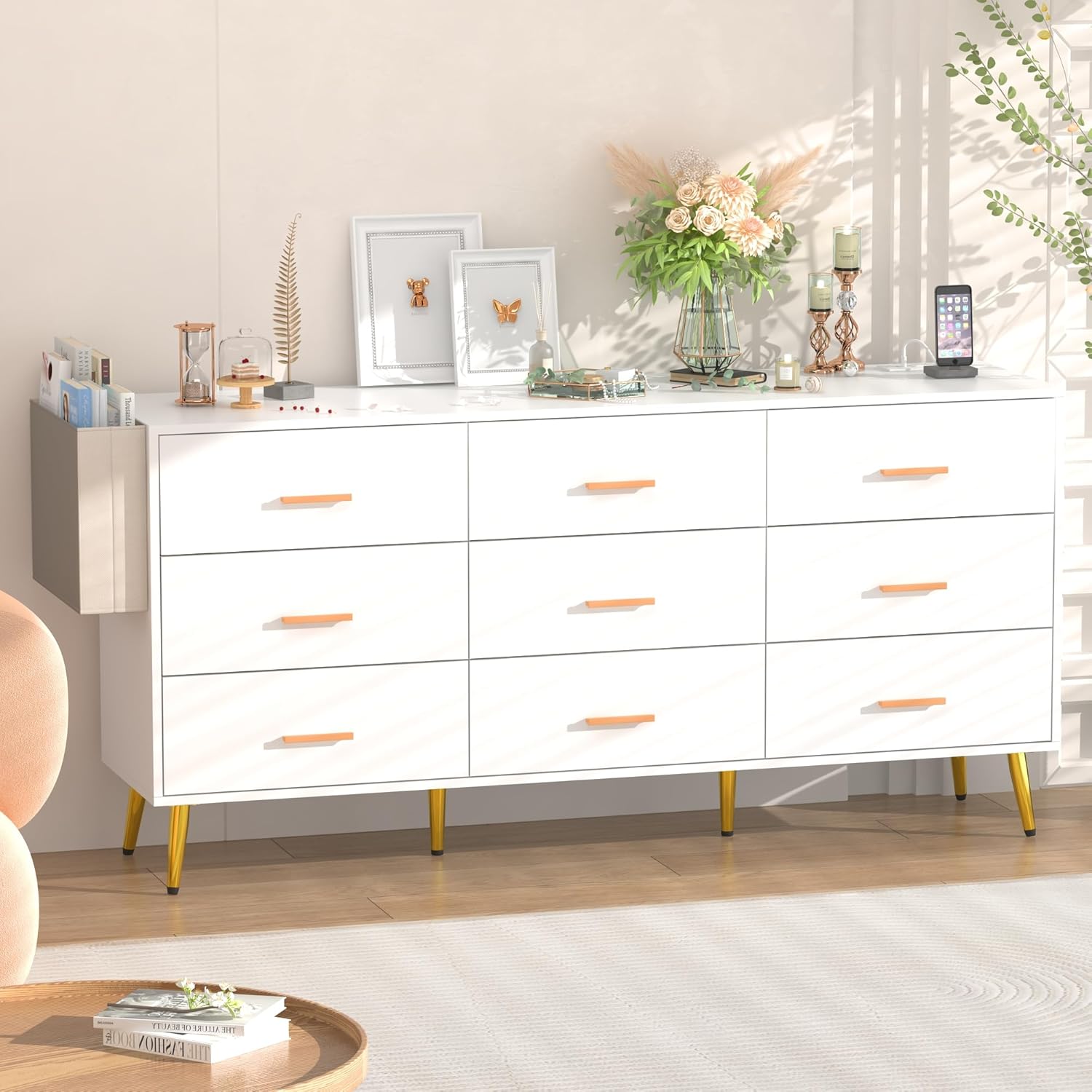 Yaoping 9 Drawer Dresser for Bedroom, Modern Wood Dresser with Wide Drawers and Metal Handles, Storage Chest of Drawers for Living Room Hallway Entryway