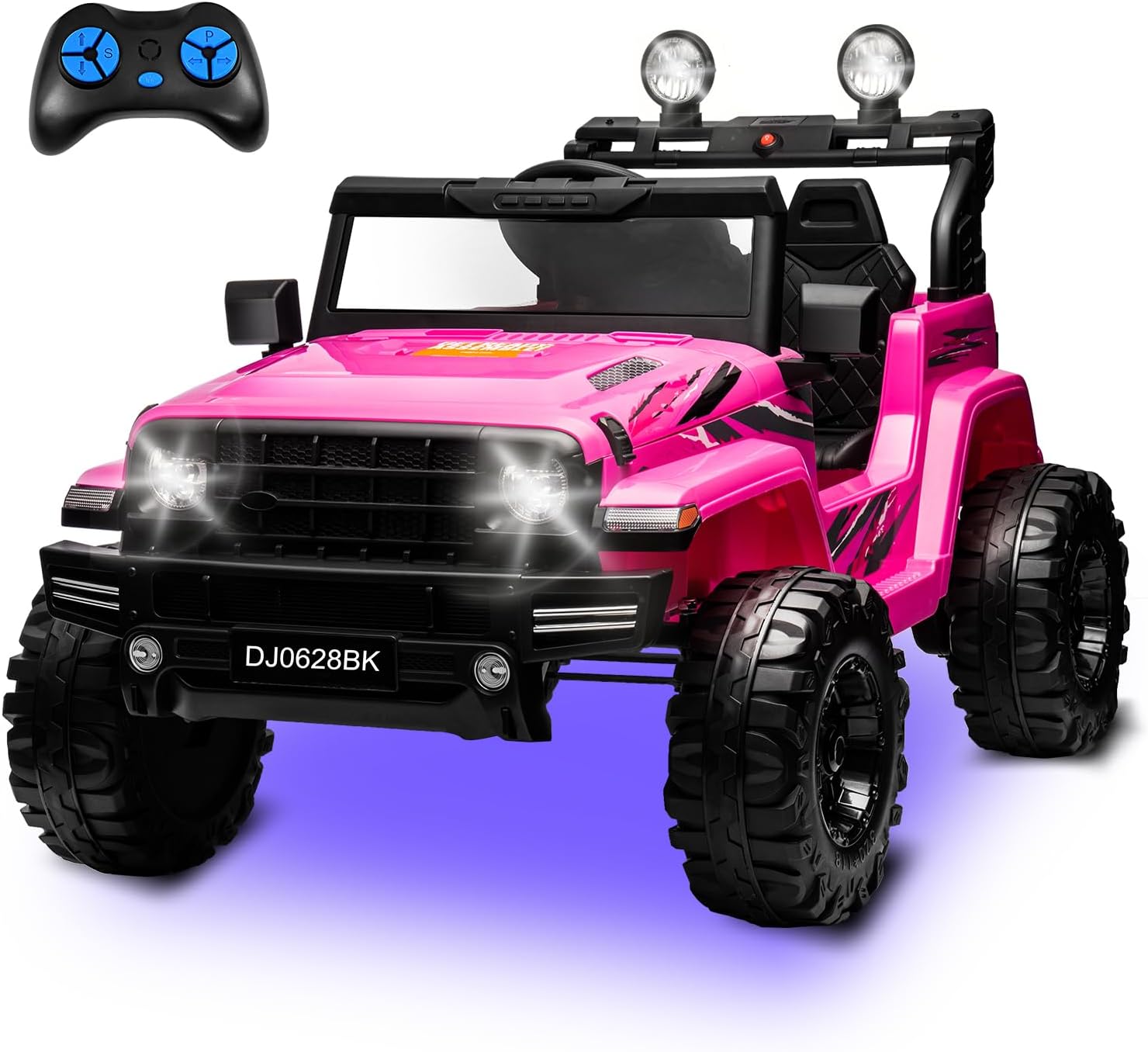 24 Volt Kids Electric Car Kids Ride On Car with Remote Control, 2-Seater Battery Powered Toy Car with LED Lights, Wheels Suspension, Music, Horn, 110 lbs Load