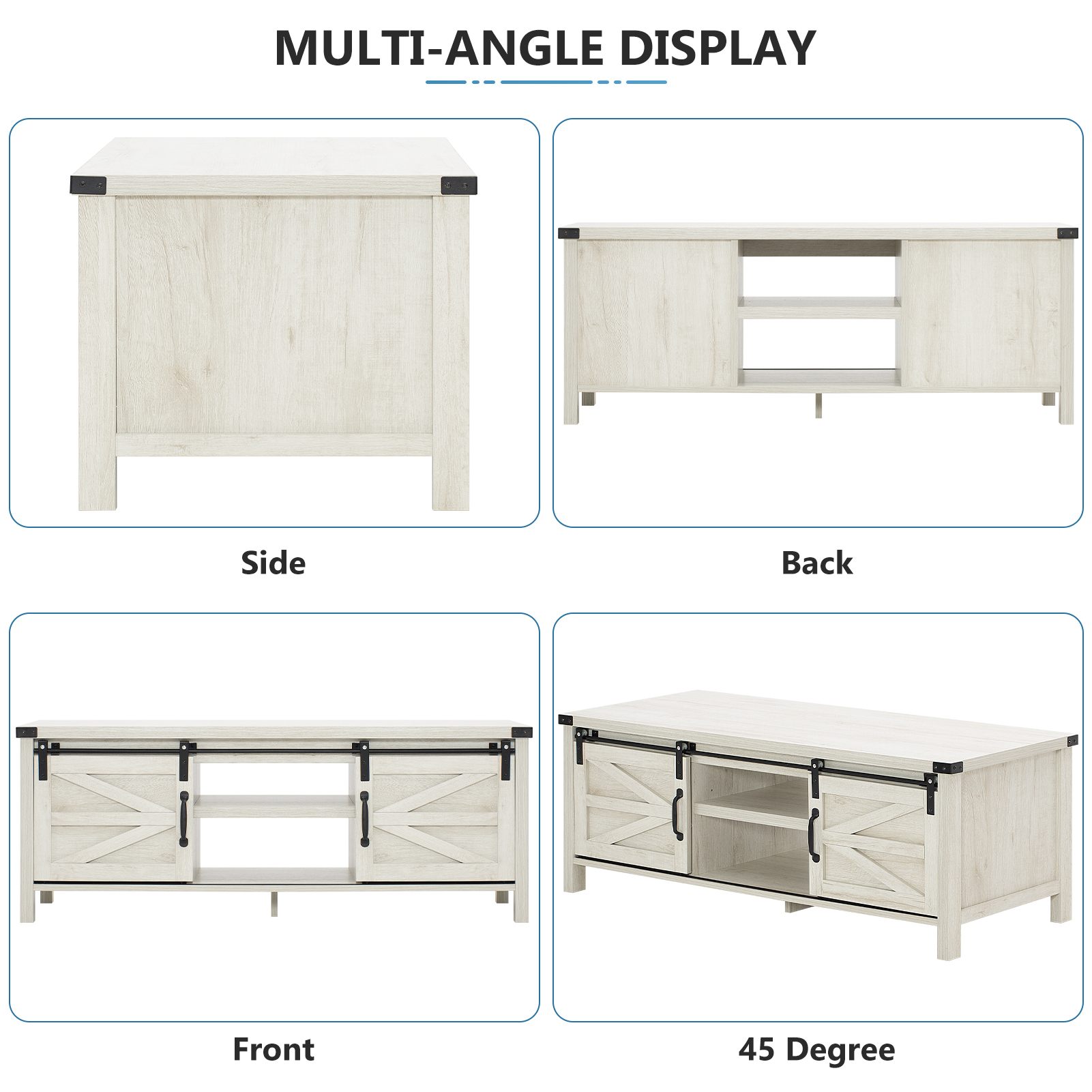 48" Modern Farmhouse Coffee Table with Adjustable Storage Cabinets Shelves, Modern Coffee Table for Living Room with Sliding Barn Door