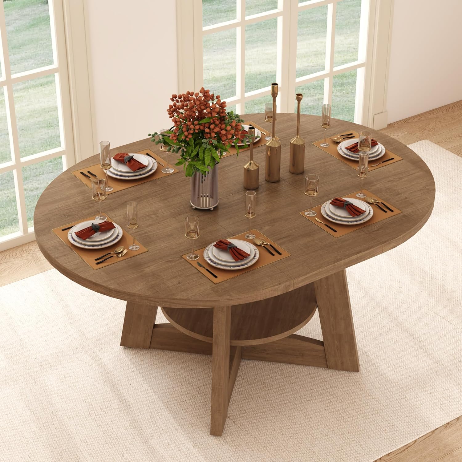 ChVans 47"-63" Extendable Round Dining Table for 4-8 Person, Modern Large Dinner Kitchen Table for Kitchen Dining Room, Save Space