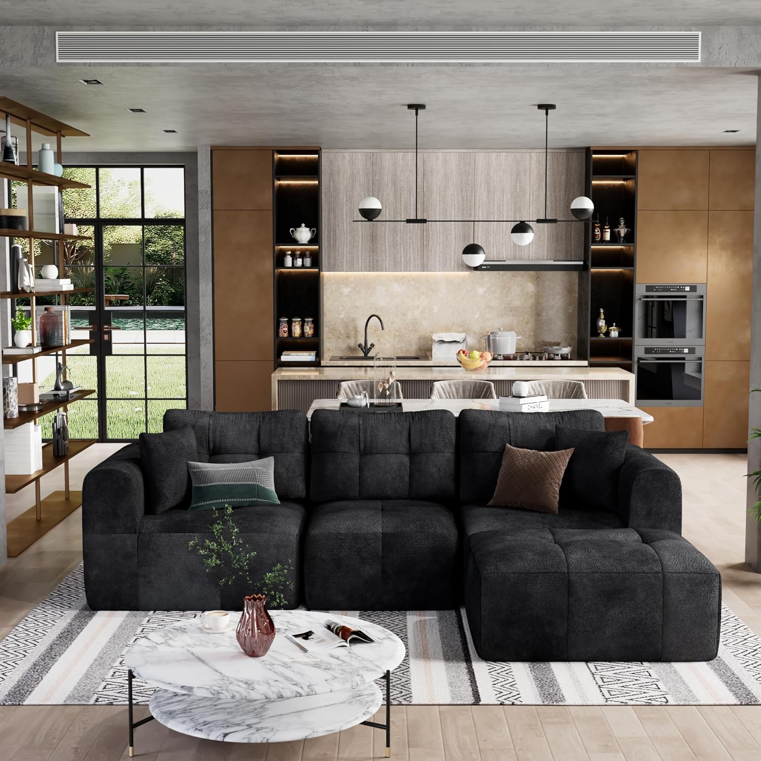 ChVans 110" L-Shaped Sectional Sofa with Convertible Left/Right Ottoman, Boneless Sofa with Oversized Chaise & Layered Cushion, Upholstered Couches for Living Room Bedroom, No Assembly
