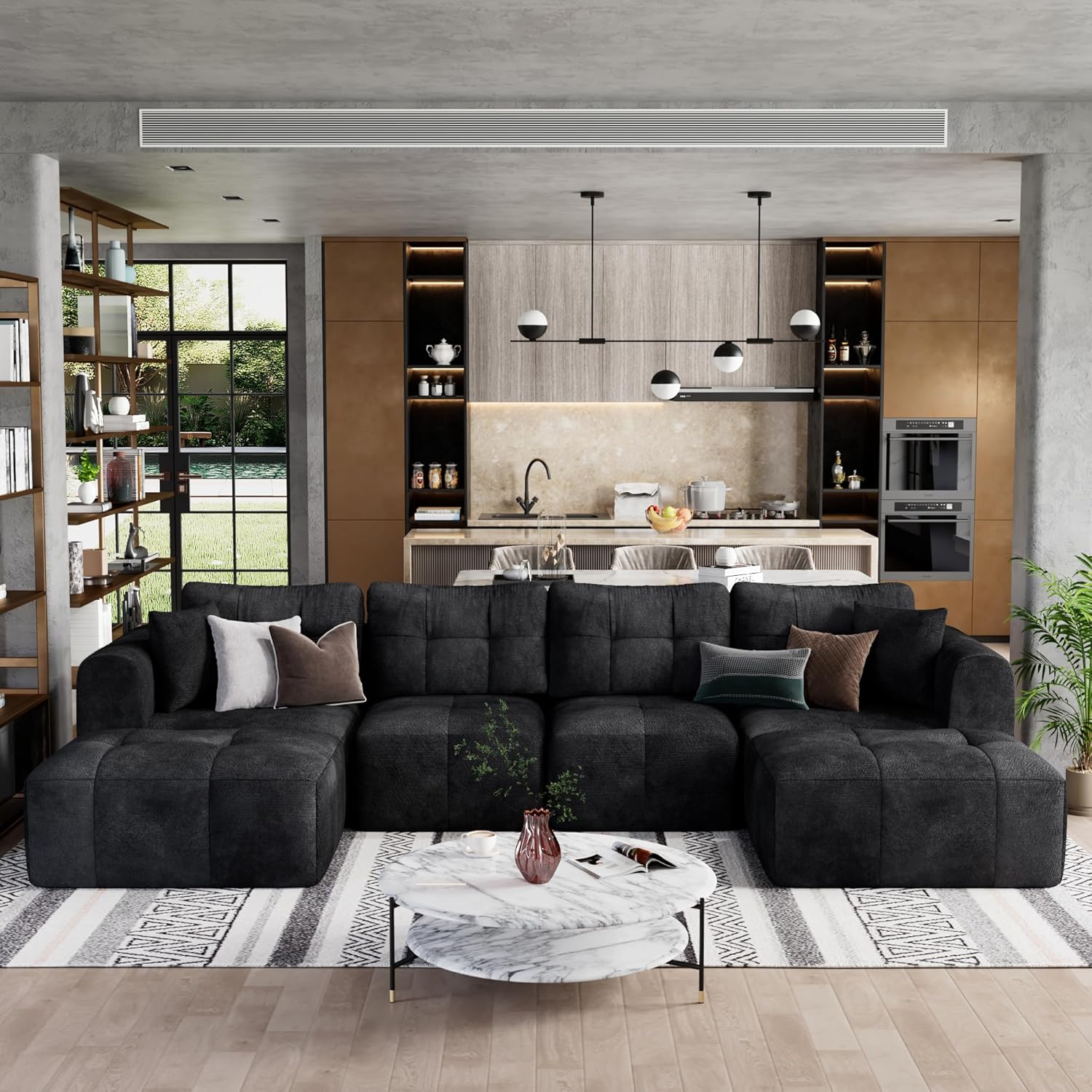 ChVans 110" L-Shaped Sectional Sofa with Convertible Left/Right Ottoman, Boneless Sofa with Oversized Chaise & Layered Cushion, Upholstered Couches for Living Room Bedroom, No Assembly