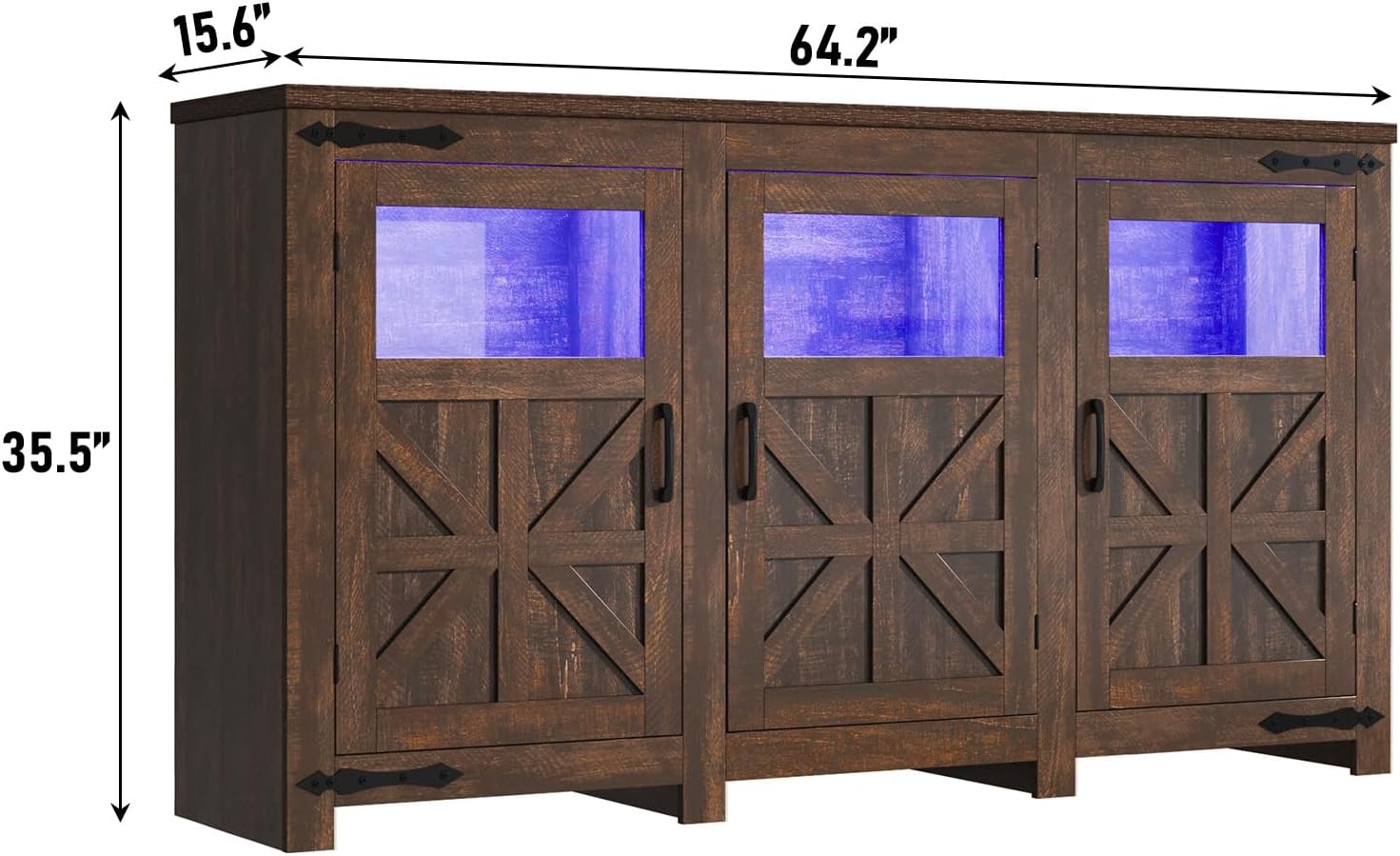 ChVans LED Farmhouse TV stand for up to 85" TVs with Power Outlet, 74" Large Entertainment Center Console Table, 33.5" Tall Rustic Media Console w/Storage Shelves for Living Room