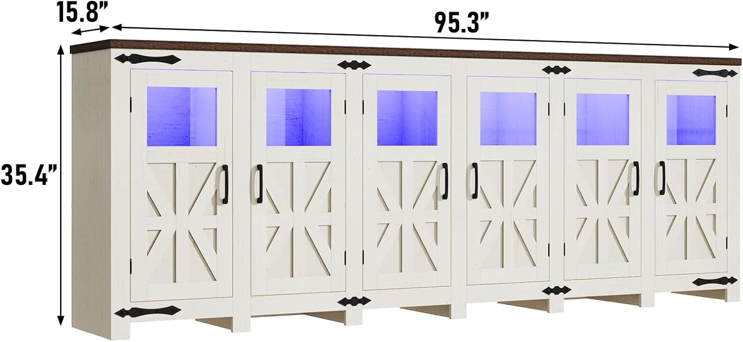 ChVans LED Farmhouse TV stand for up to 85" TVs with Power Outlet, 74" Large Entertainment Center Console Table, 33.5" Tall Rustic Media Console w/Storage Shelves for Living Room