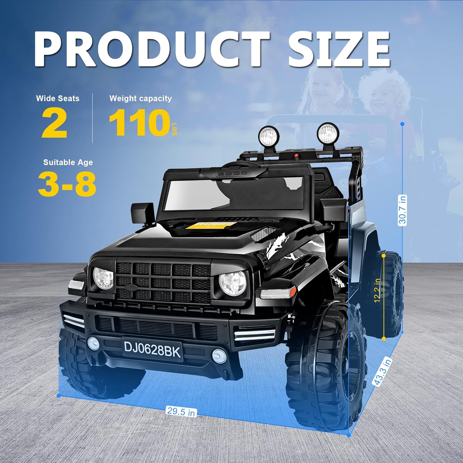 24 Volt Kids Electric Car Kids Ride On Car with Remote Control, 2-Seater Battery Powered Toy Car with LED Lights, Wheels Suspension, Music, Horn, 110 lbs Load