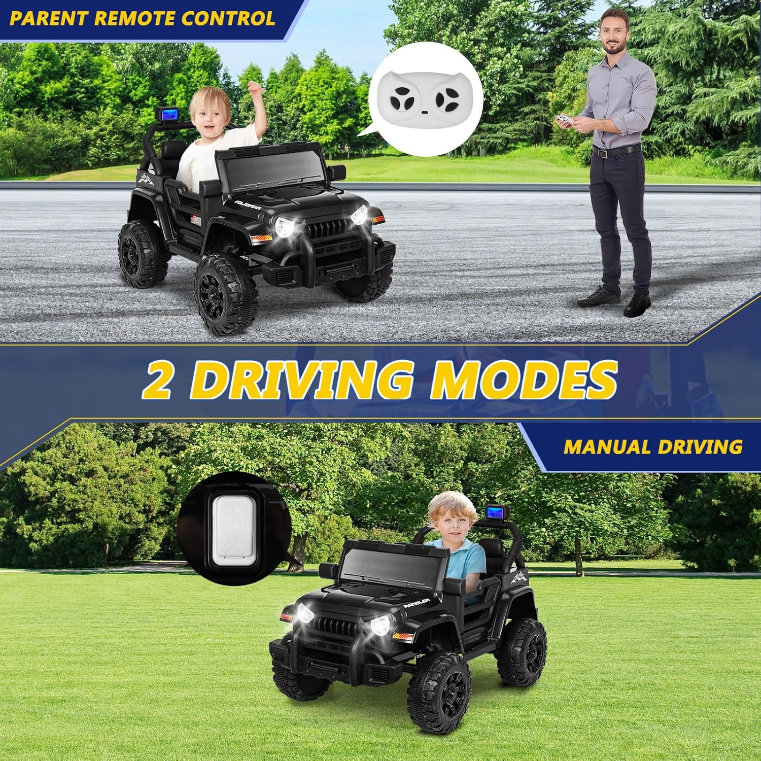 ChVans 12V Kids Electric Ride on Car, Kid Car with Parents Remote Control, Kids' Electric Vehicle, Battery Powered Wheels Truck with USB Ports, MP3 Player, for Boys, Girls