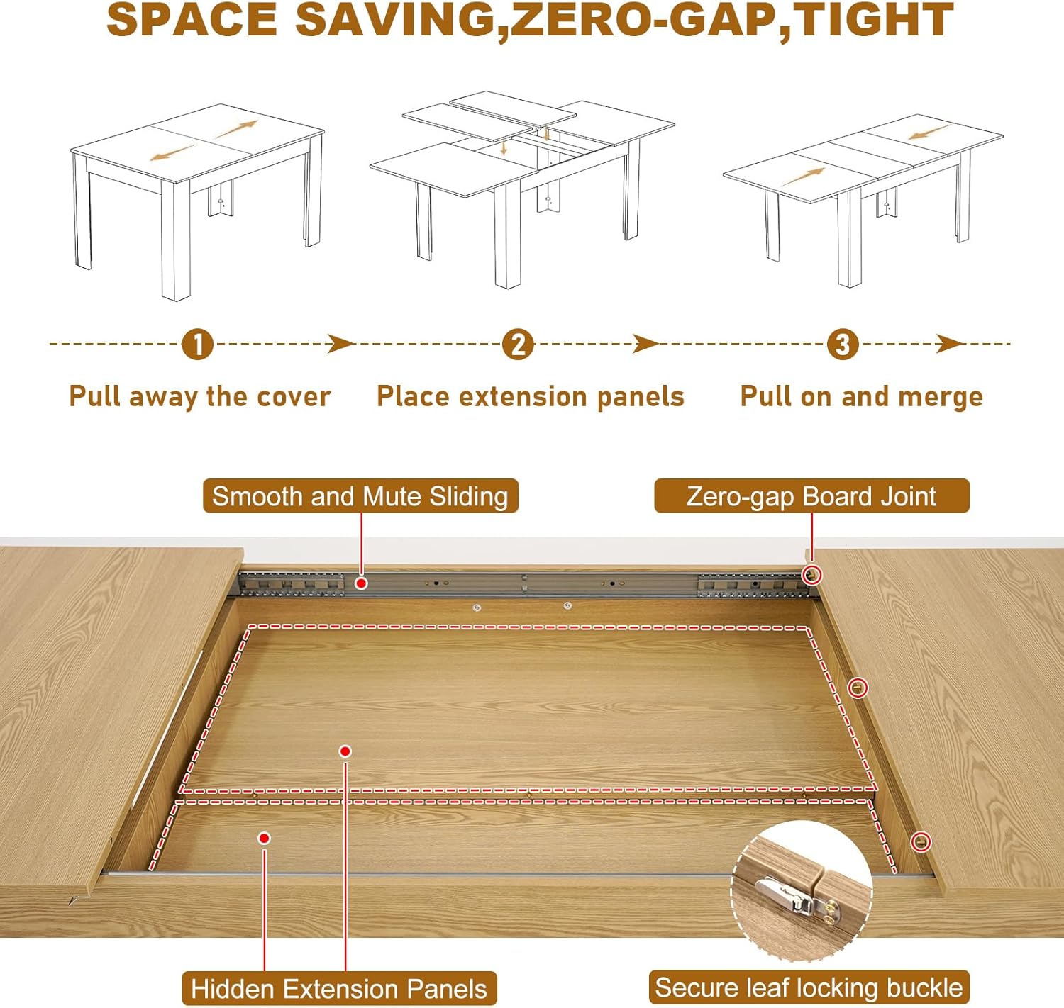 ChVans Large Mobile Extendable Dining Table for 6-10, Modern Wood Kitchen Table Rectangular Table for Dining Room, Living Room
