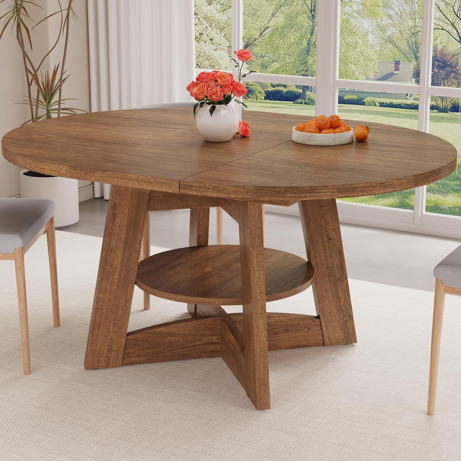 ChVans 47"-63" Extendable Round Dining Table for 4-8 Person, Modern Large Dinner Kitchen Table for Kitchen Dining Room, Save Space