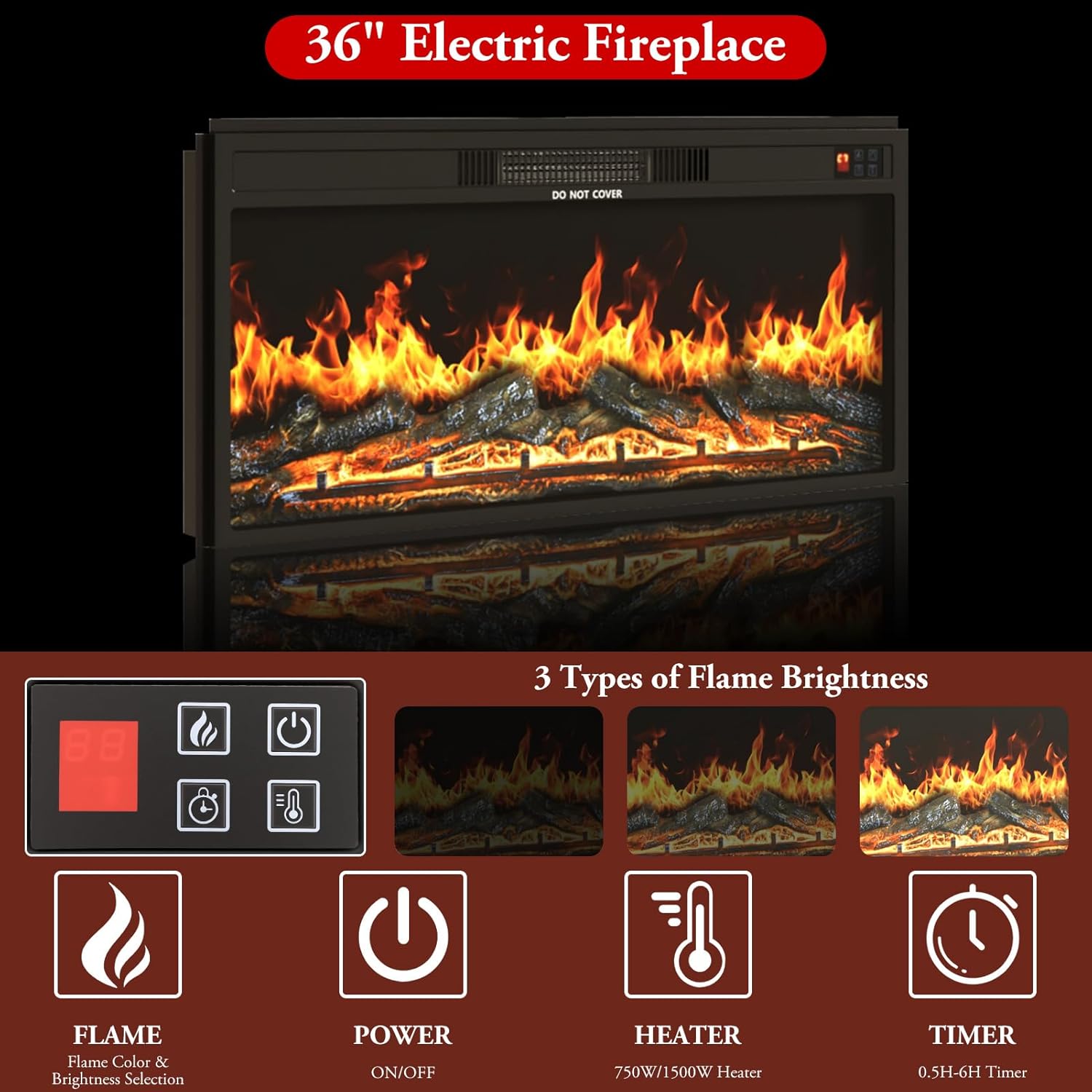 ANPOO 85" Electric Fireplace with Mantel, Fireplace TV Stand with 36" Fireplace for TVs Up to 95 Inch, 37.6" Tall Farmhouse Entertainment Center with LED Lights & Charging Station, Carved Decoration