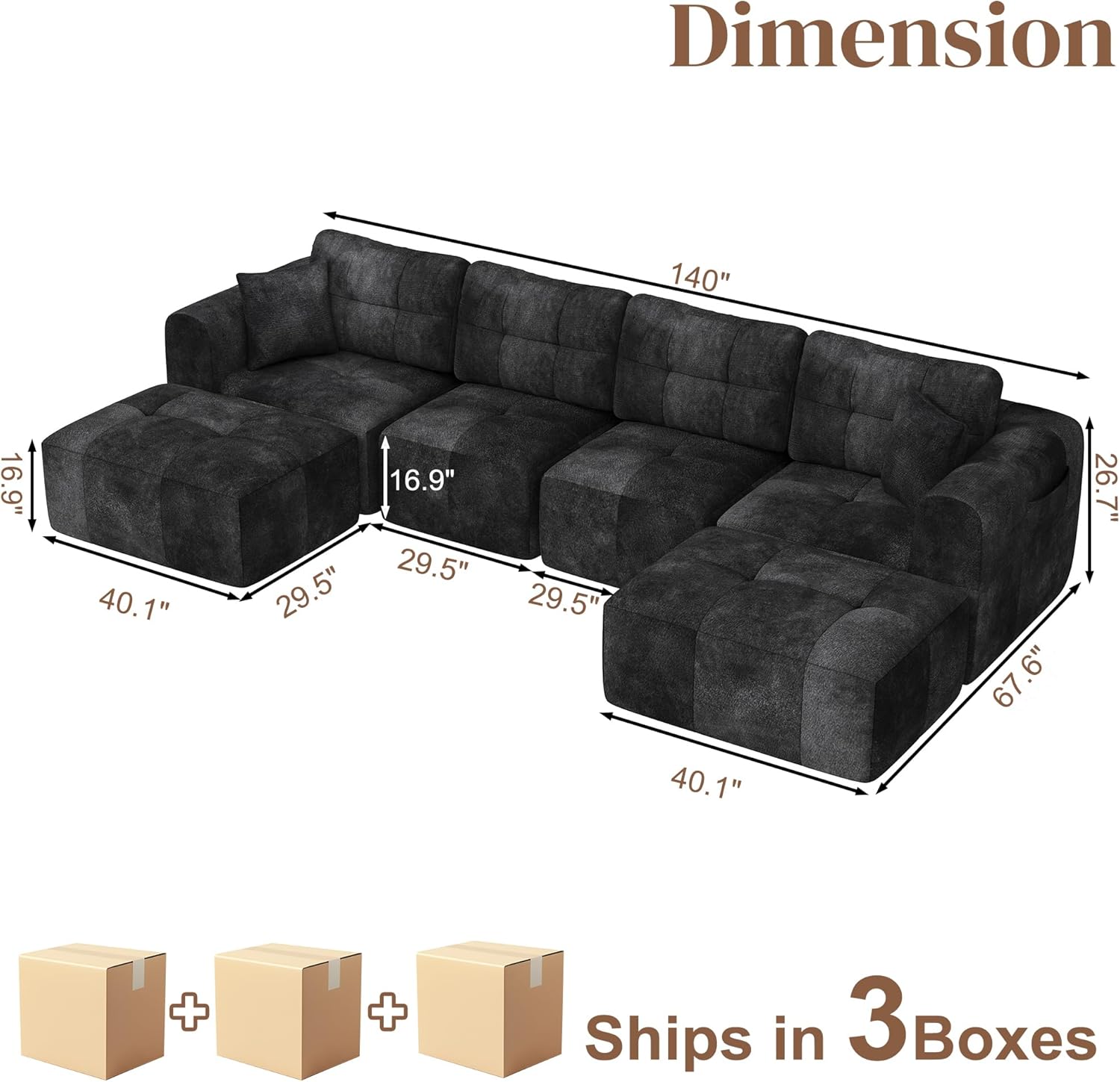 ChVans 110" L-Shaped Sectional Sofa with Convertible Left/Right Ottoman, Boneless Sofa with Oversized Chaise & Layered Cushion, Upholstered Couches for Living Room Bedroom, No Assembly