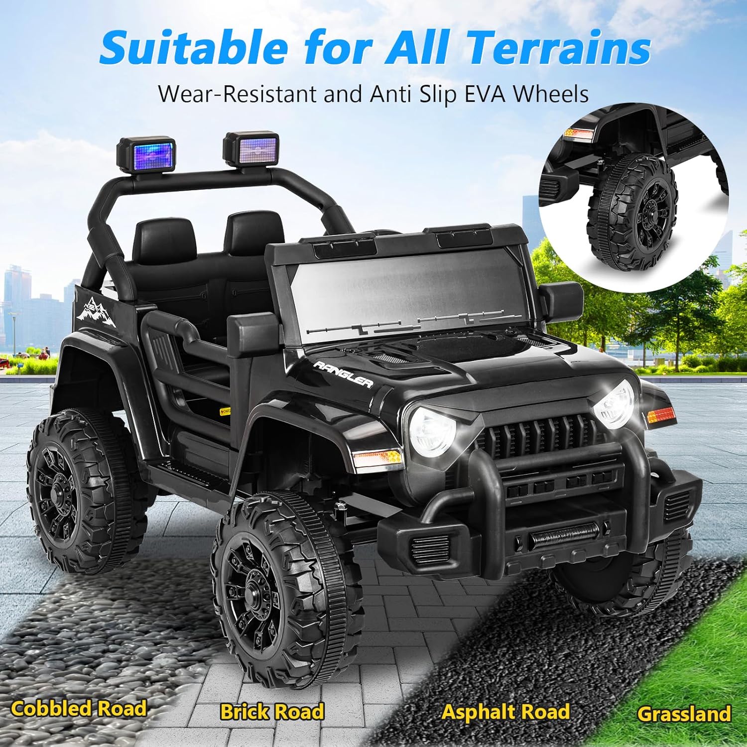 ChVans 12V Kids Electric Ride on Car, Kid Car with Parents Remote Control, Kids' Electric Vehicle, Battery Powered Wheels Truck with USB Ports, MP3 Player, for Boys, Girls