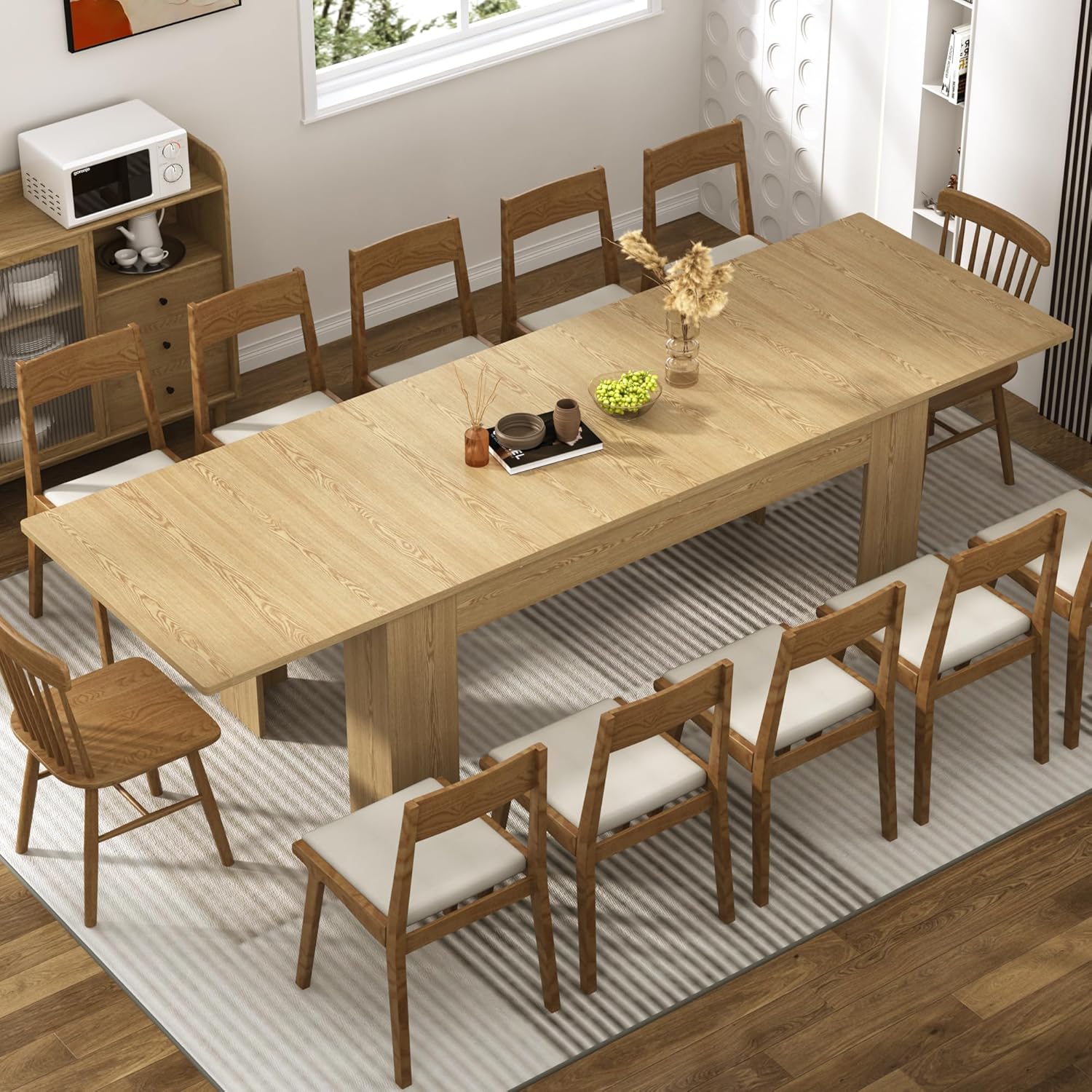 ChVans Large Mobile Extendable Dining Table for 6-10, Modern Wood Kitchen Table Rectangular Table for Dining Room, Living Room