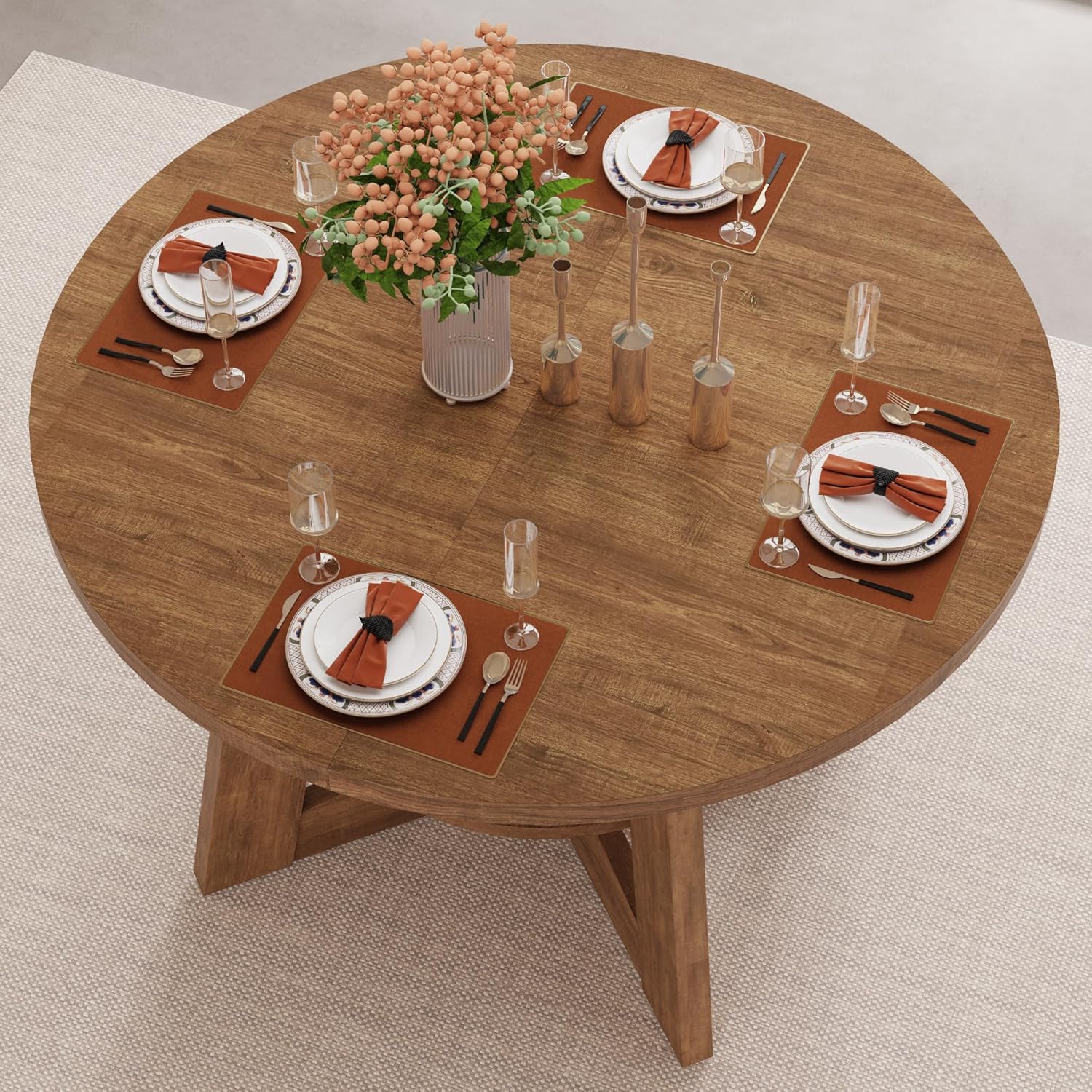 ChVans 47"-63" Extendable Round Dining Table for 4-8 Person, Modern Large Dinner Kitchen Table for Kitchen Dining Room, Save Space