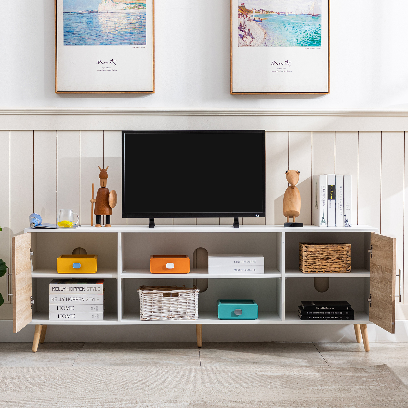 ChVans 70 Inch Mid Century Modern TV Stand for TVs up to 75 inches, Wood TV Stand with Storage, Entertainment Center for Living Room Bedroom, TV Media Console