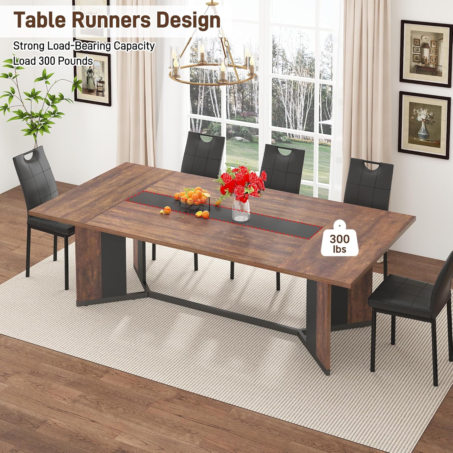 ANPOO 7-Piece Kitchen Dining Set for 4-8 People, 71" Rectangle Waterproof Wooden Table with 6 Chairs, Easy Clean Farmhouse Dining Table for Dining Room & Kitchen