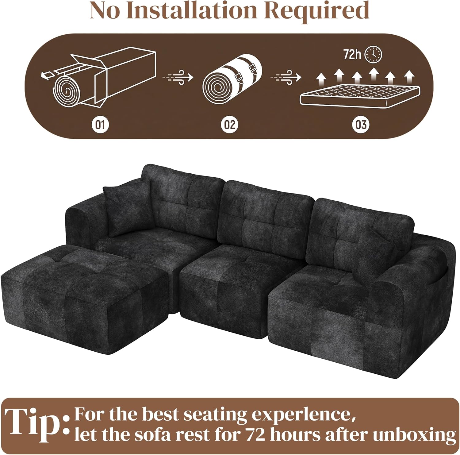 ChVans 110" L-Shaped Sectional Sofa with Convertible Left/Right Ottoman, Boneless Sofa with Oversized Chaise & Layered Cushion, Upholstered Couches for Living Room Bedroom, No Assembly