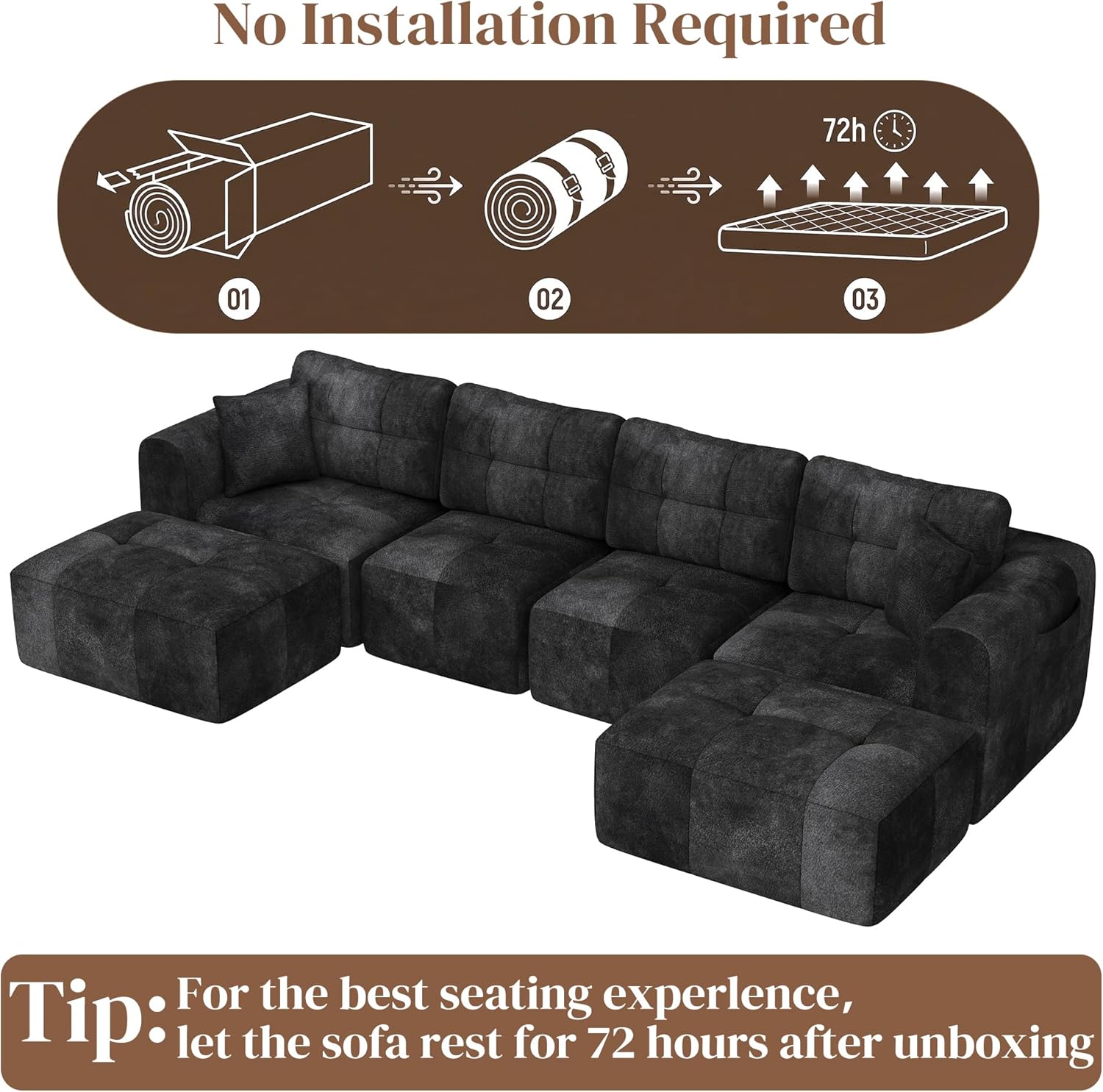 ChVans 110" L-Shaped Sectional Sofa with Convertible Left/Right Ottoman, Boneless Sofa with Oversized Chaise & Layered Cushion, Upholstered Couches for Living Room Bedroom, No Assembly