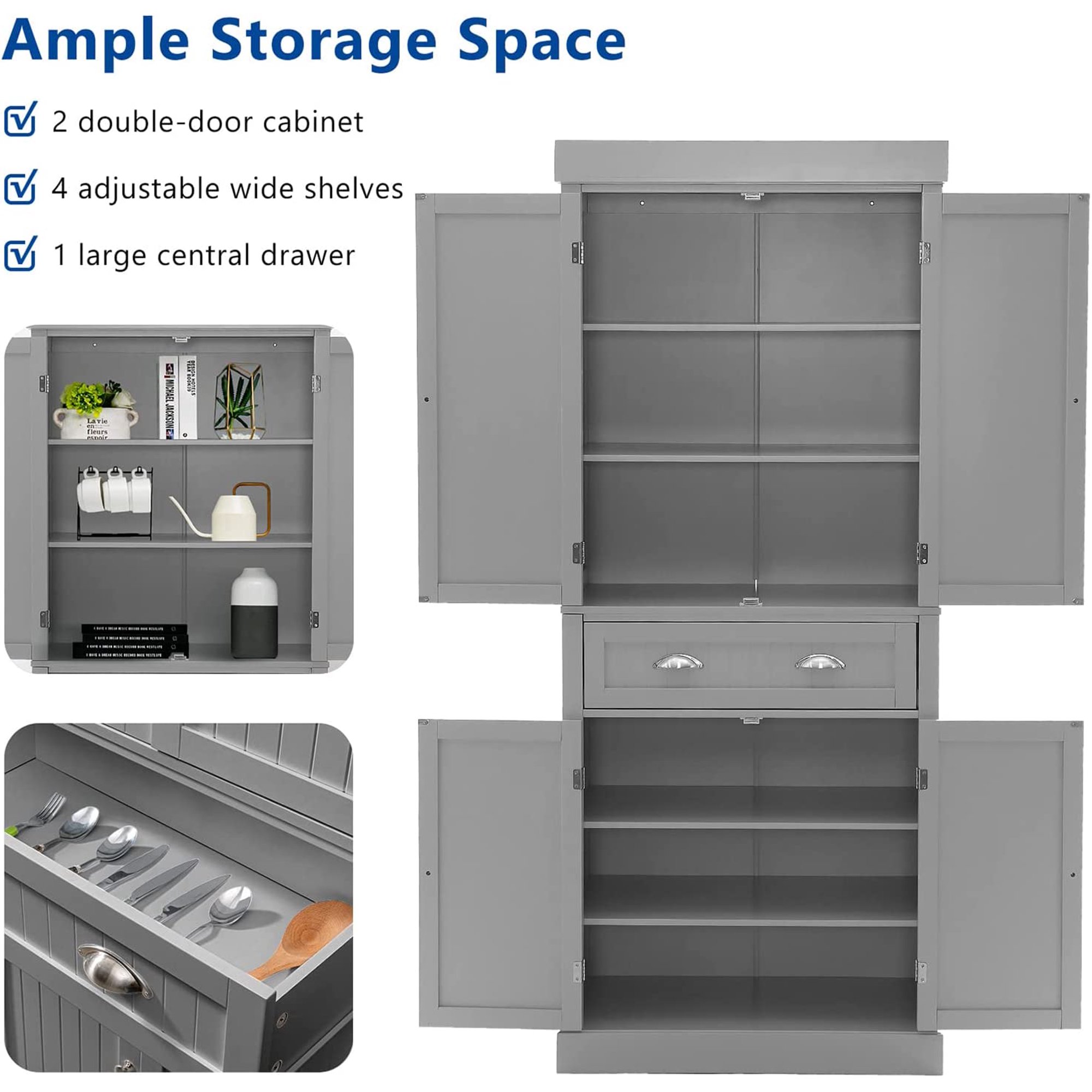 Kitchen Pantry Storage Cabinet, 72" Traditional Kitchen Pantry Cabinet, 6-Tier Freestanding Buffet Cupboards for Kitchen Storage