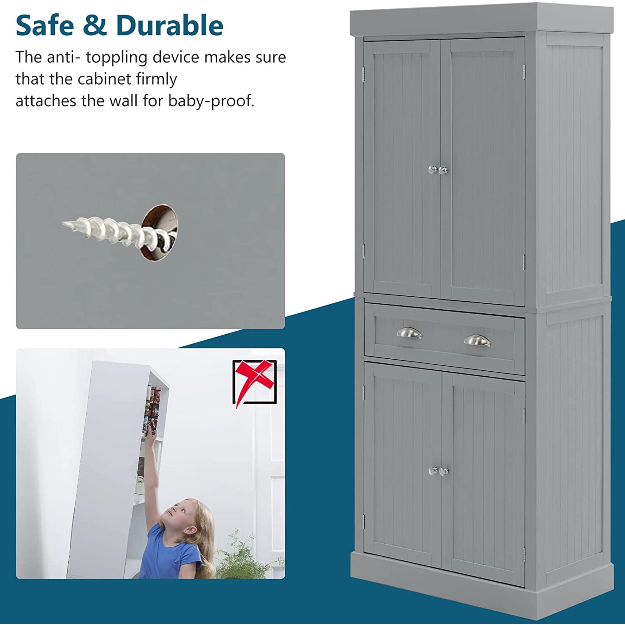 Kitchen Pantry Storage Cabinet, 72" Traditional Kitchen Pantry Cabinet, 6-Tier Freestanding Buffet Cupboards for Kitchen Storage