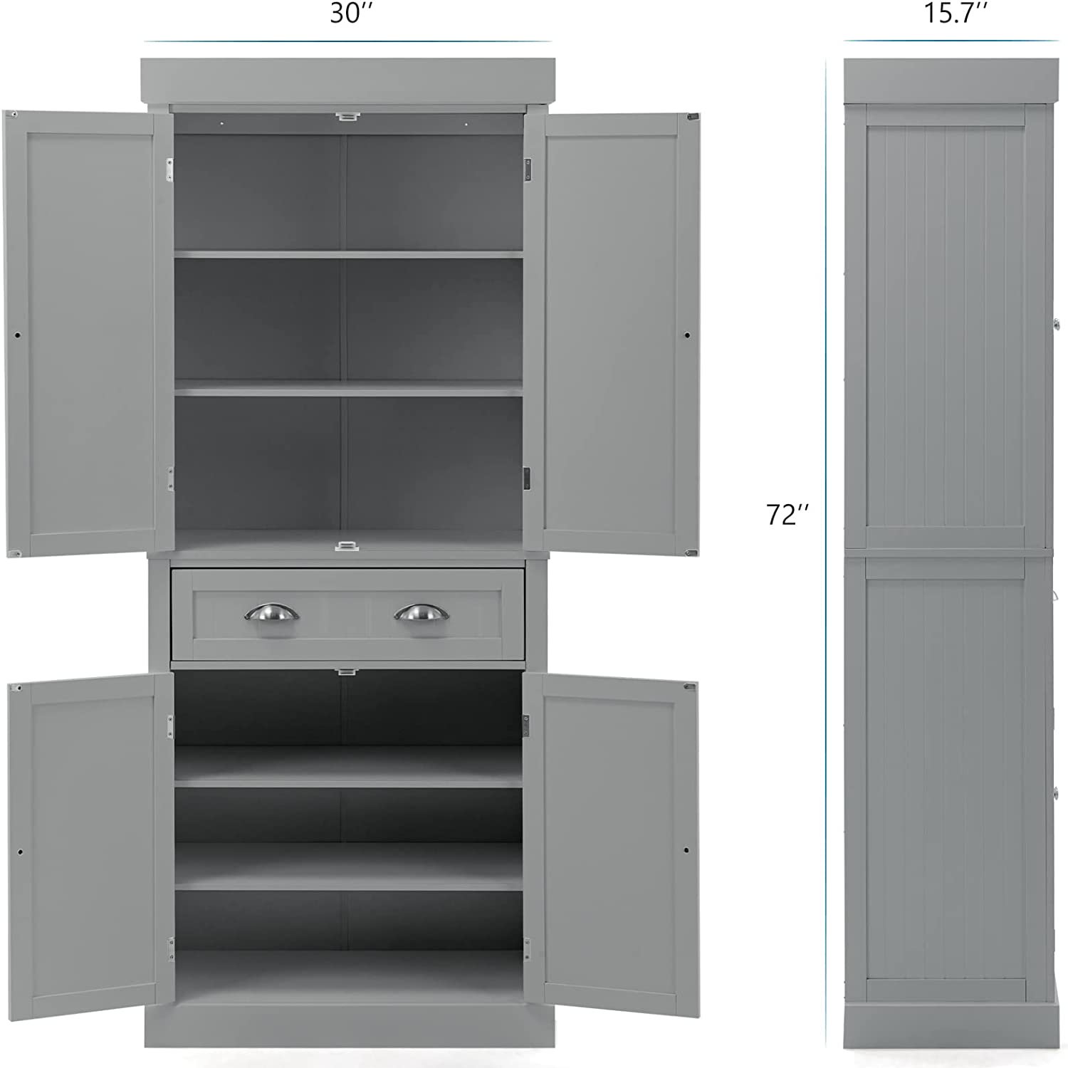 Kitchen Pantry Storage Cabinet, 72" Traditional Kitchen Pantry Cabinet, 6-Tier Freestanding Buffet Cupboards for Kitchen Storage