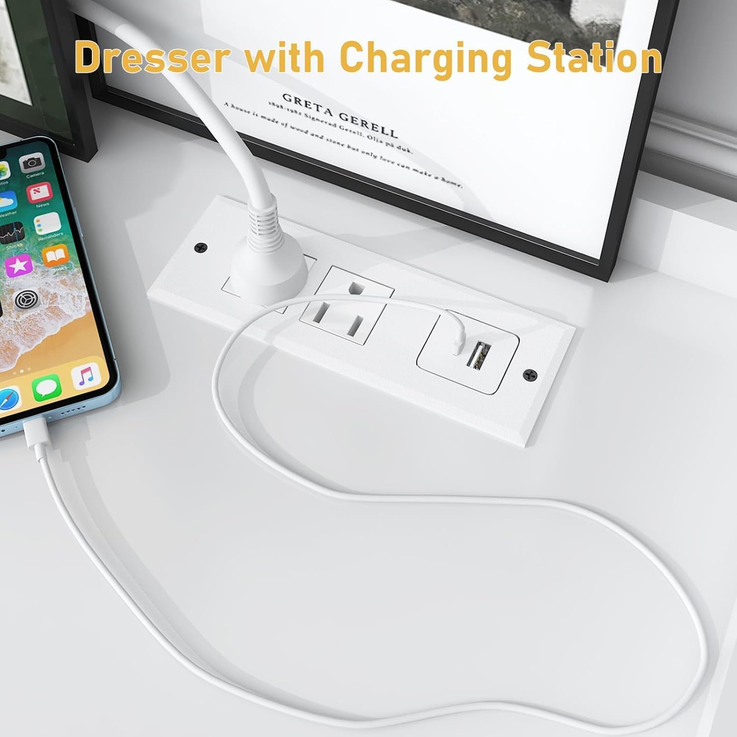 ANPOO 8 Drawer Dresser with Charging Station and LED Lights, Modern Wood Dresser with Wide Drawers and Metal Handles for Bedroom, Living Room