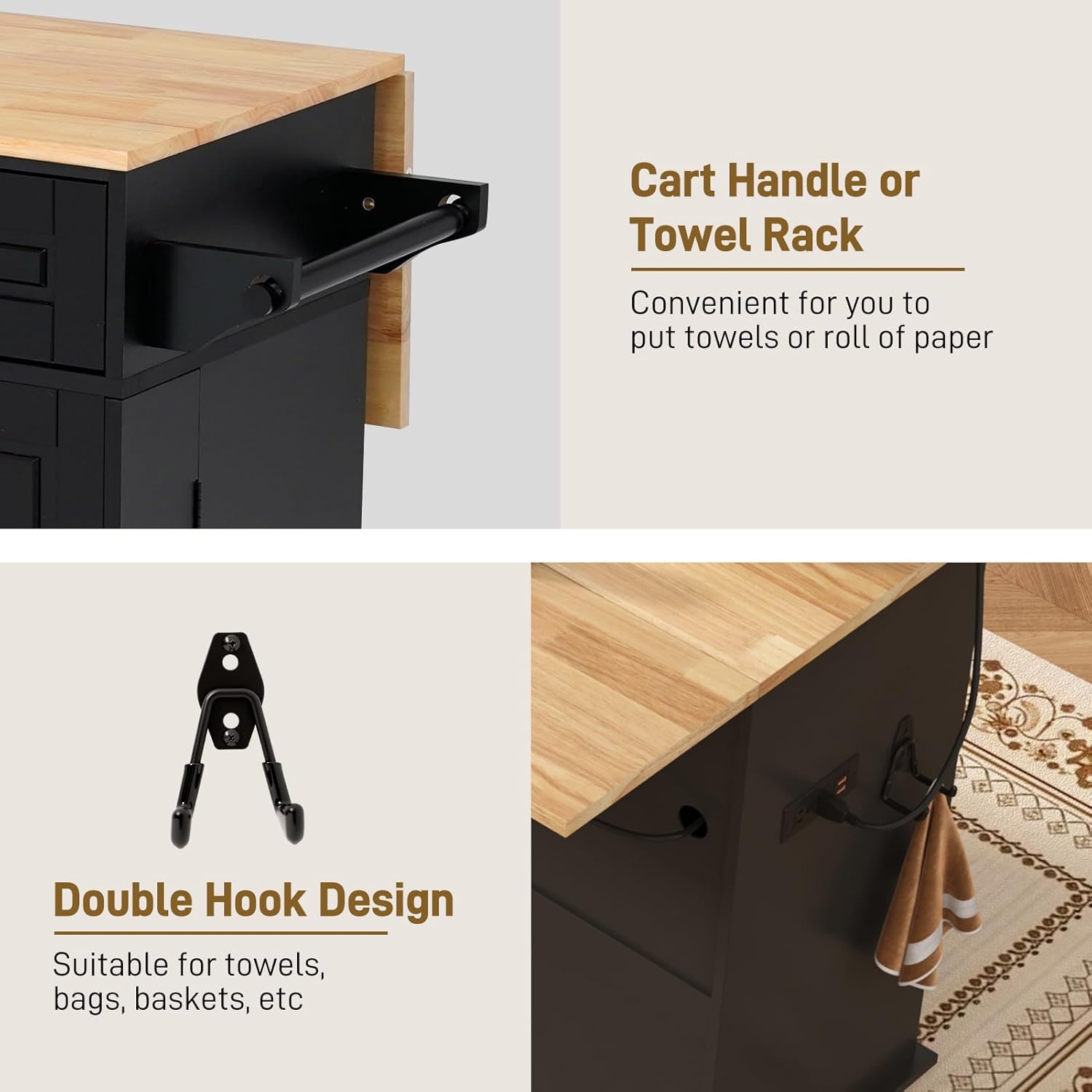 ChVans 59" Kitchen Island On Wheels, Rolling Kitchen Island Cart with Drop Leaf Countertop, Portable Mobile Kitchen Island with Towel Rack, Spice Rack Shelf and Lockable Wheels