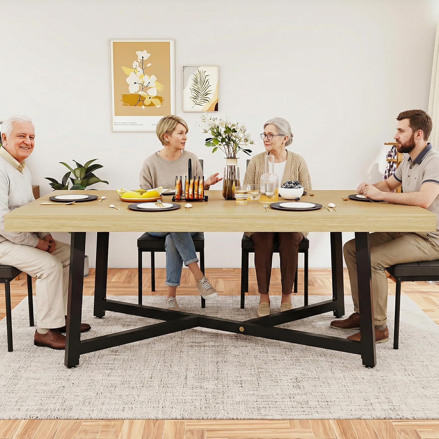 ChVans 71 Inch Farmhouse Dining Table for 4-8 People, Large Kitchen Table with Adjustable Heavy Duty Metal Leg, Rectangular Dining Table for Gathering, Kitchen, Dining Living Room